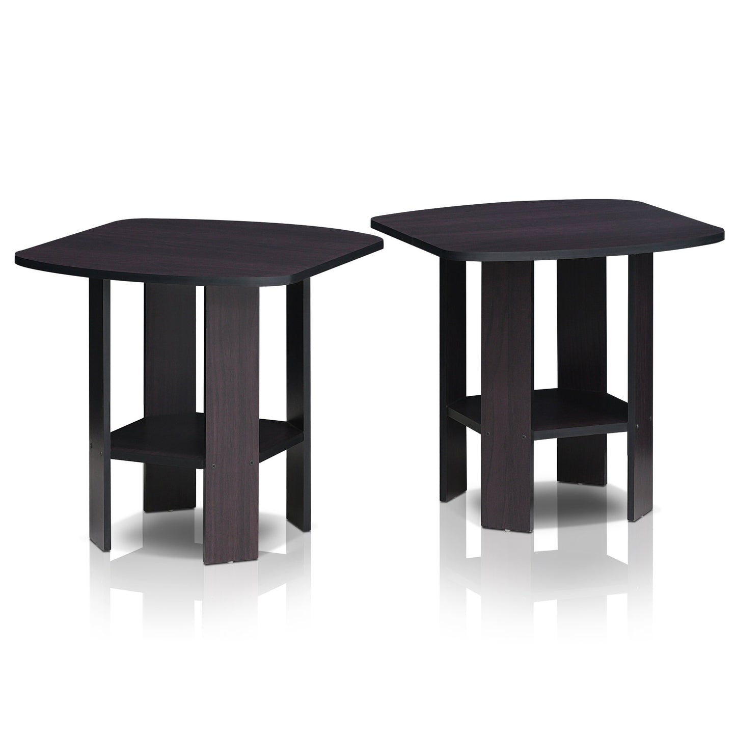 Furinno SIMPLE DESIGN Side Table Set of 2, 2-Tier End Table, Open Shelves Night Stand, Bedside Table, for Living Room, Bedroom, Dark Walnut