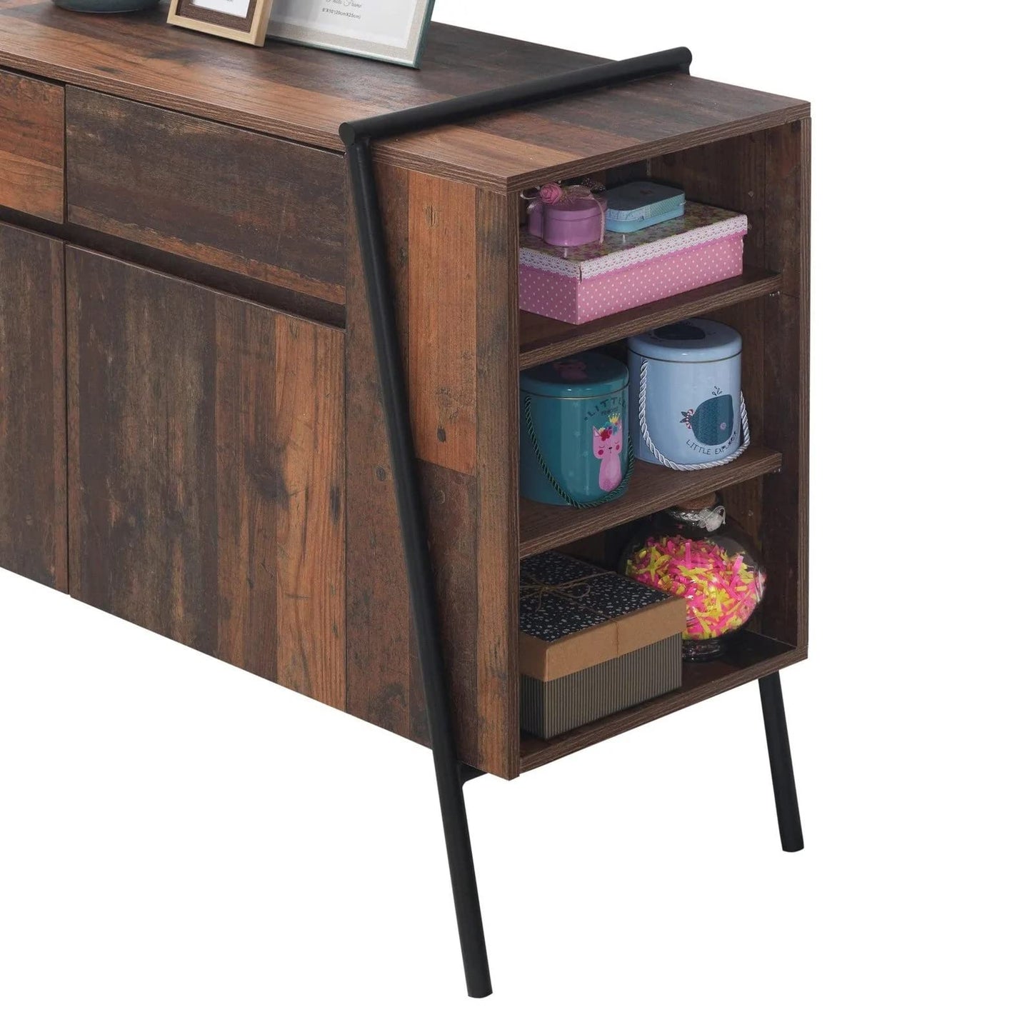 Timber Art Design UK Abbey Sideboard Storage Cabinet with 2 Doors 2 Drawers Cupboard Rustic Industrial Furniture Storage Unit For Dining Room