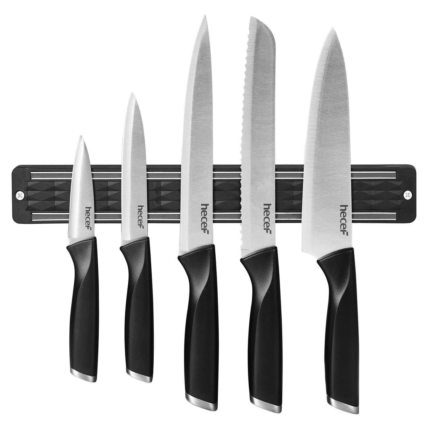 hecef 6-Piece Kitchen Knife Set with Magnetic Wall Holder ? Ultra-Sharp Stainless Steel Knives for Meat and Vegetables (Black)