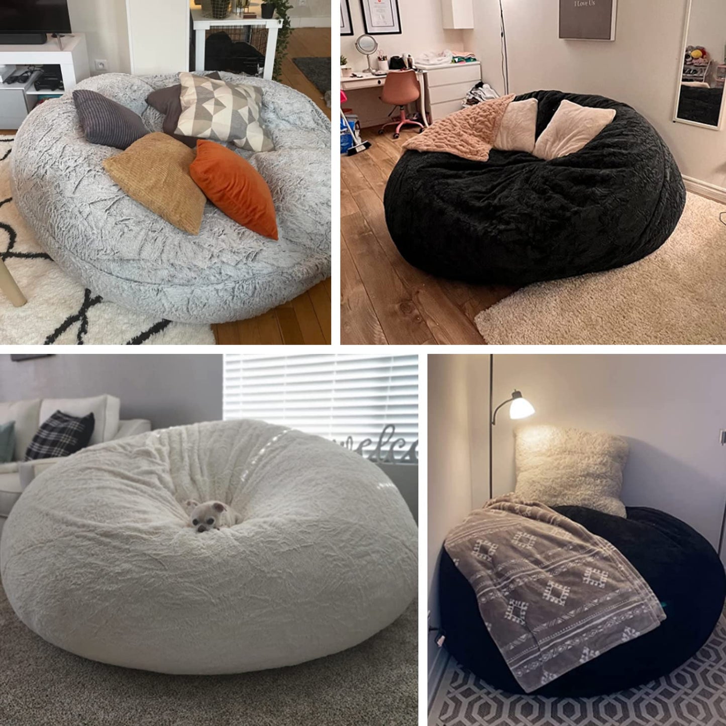 YudouTech Bean Bag Chair Cover Without Filler,Big Round Soft Fluffy PV Velvet Washable Bean Bag Lazy Sofa Bed Cover for Adults,Living Room Bedroom