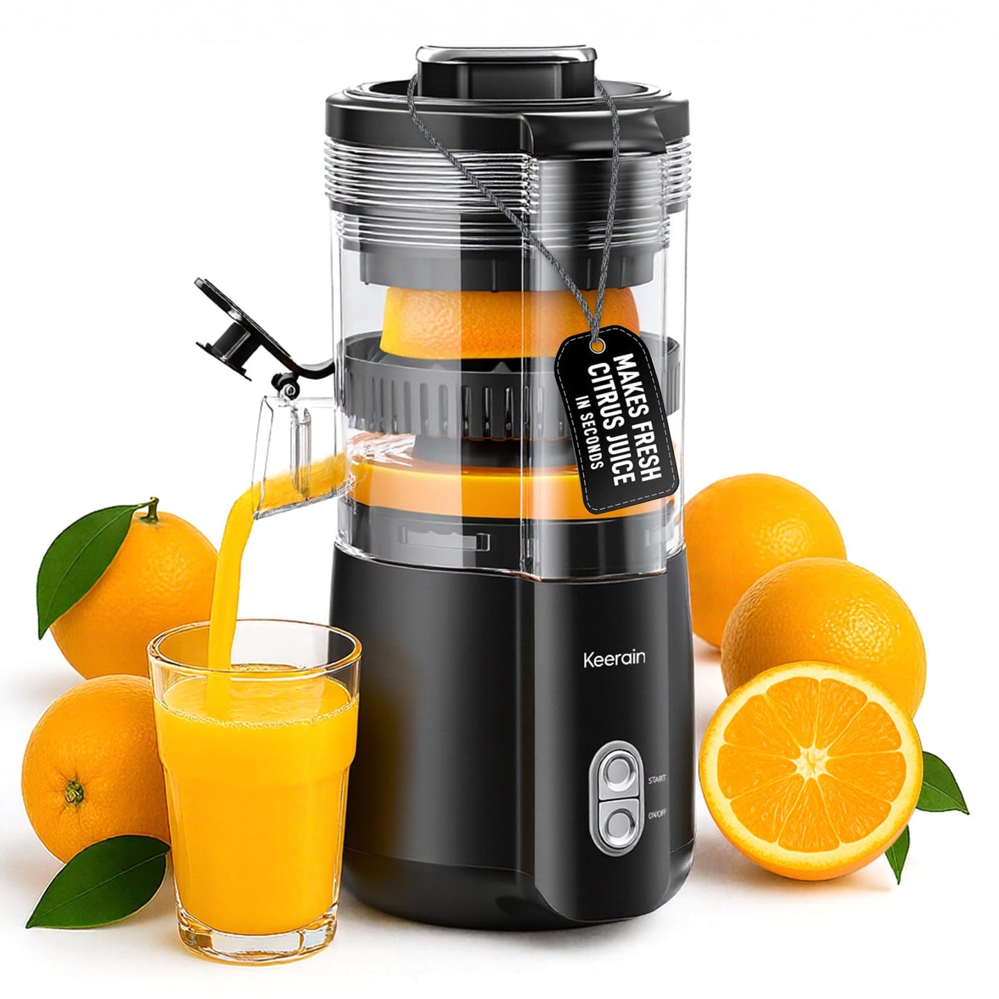 Keerain Electric Citrus Juicer Machine, Automatic Orange Lemon Lime Juicer with Cleaning Brush, Compact Fruit Juicer Squeezer for Efficient Juicing