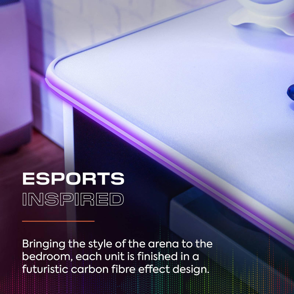 X-Rocker Carbon-Tek 100cm Width, RGB LED TV Stand Media Centre - Neo Fibre Lighting, 2 Open Shelves, 2 Shelf Storage Cupboard