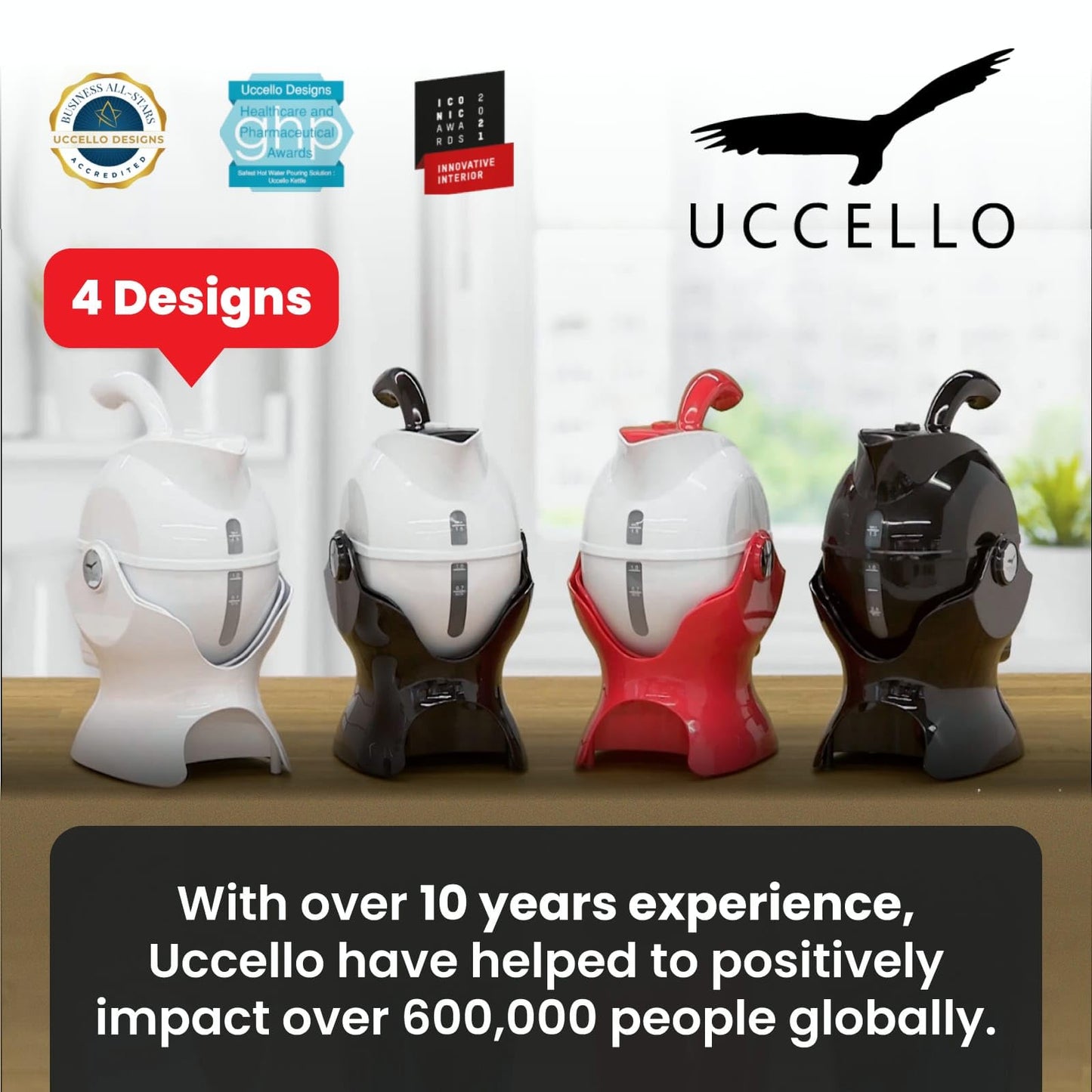 Uccello Electric Safety Kettle | Red Tipper Base Included | Effortless Pour Every Time | Daily Living Drinking Aid For Disabled and Seniors | 1.5