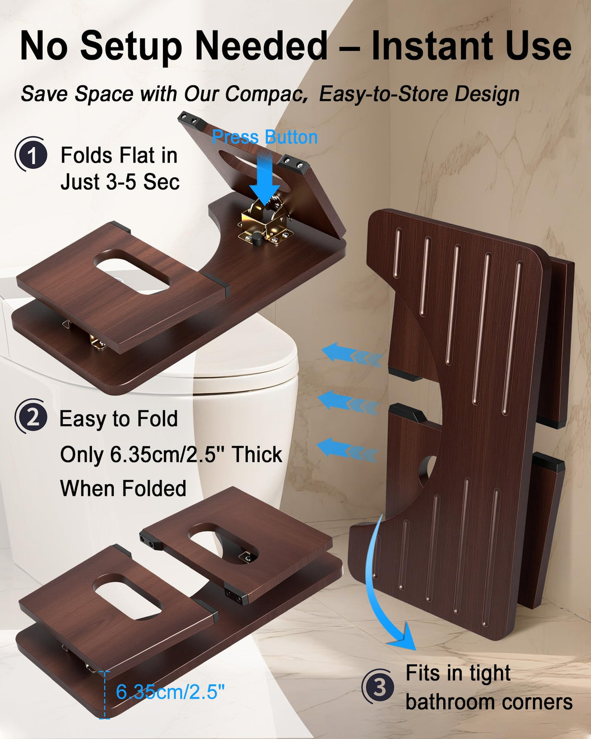 YOSE Wood Toilet Stool Squat Adult, Foldable Squatting Potty for Bathroom, Dual Anti-Slip Potty Step Stool for Pooping