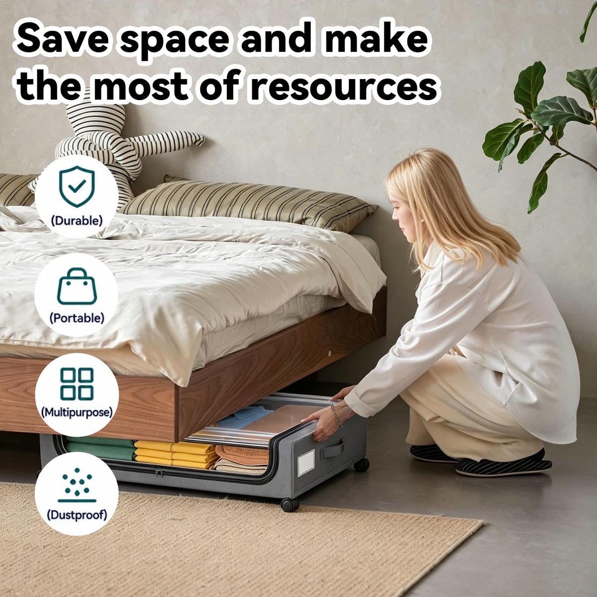 UTJEFVS 2 Pack Under Bed Storage With Wheels, 50L