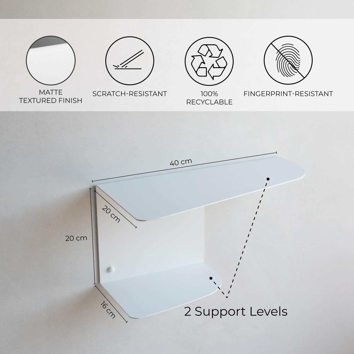 MILUKA Narrow Bedside Table Set of 2 | Minimalist White Nightstands 40 X 20 cm | Two-Shelf Modern Design