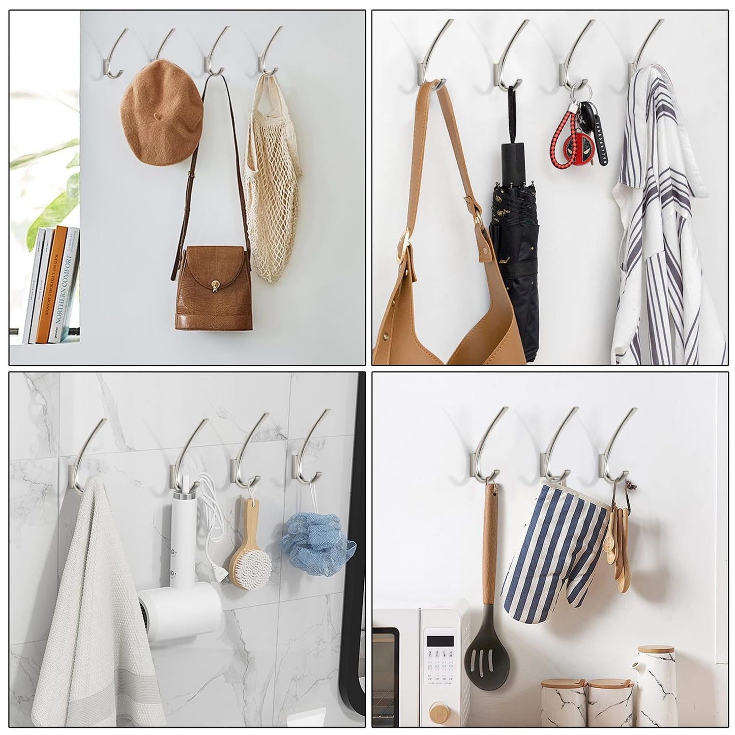 SARIHOSY Miniature Wall Hook Silver Grey Metal Hook Rail and Decorative Hooks for Hanging, Chrome-Plated Wall Hooks Grey Wall Mounted Door Coat Hook