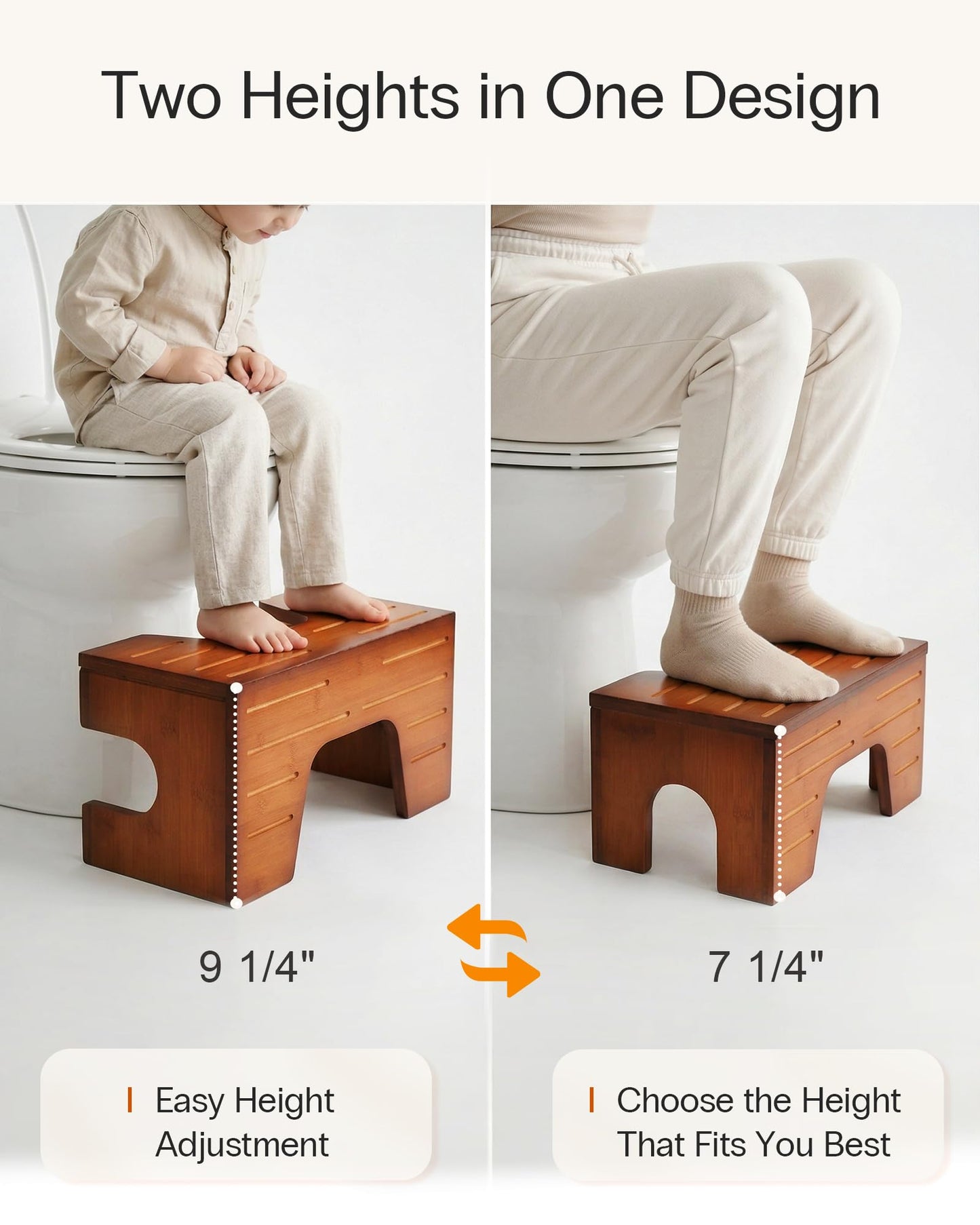 StrongTek Foldable Bamboo Toilet Stool Adjustable Height Reddish Brown