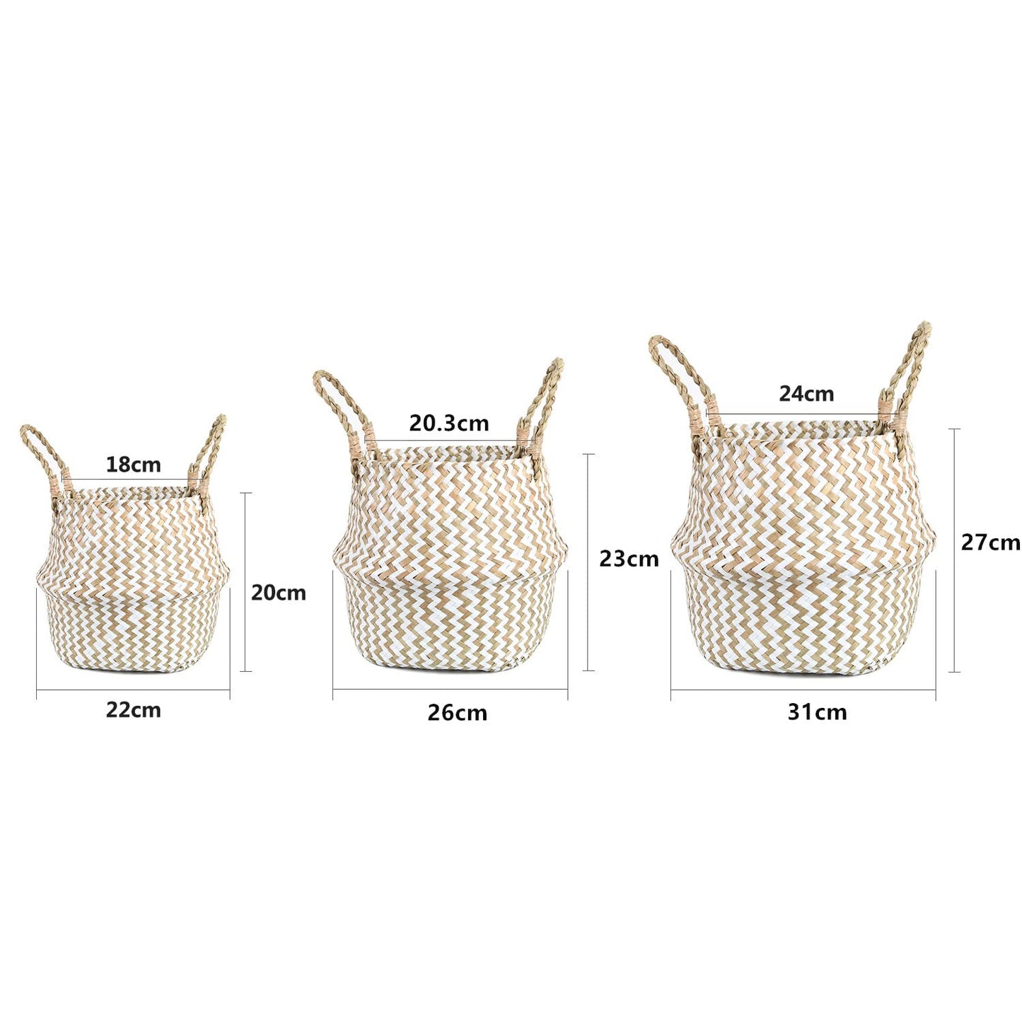 FEILANDUO Laundry Basket Wicker Woven Belly Baskets Decor Home Storage for Fruit Hand-woven Seaweed Collapsible with Handle for Organizer Plant Pot