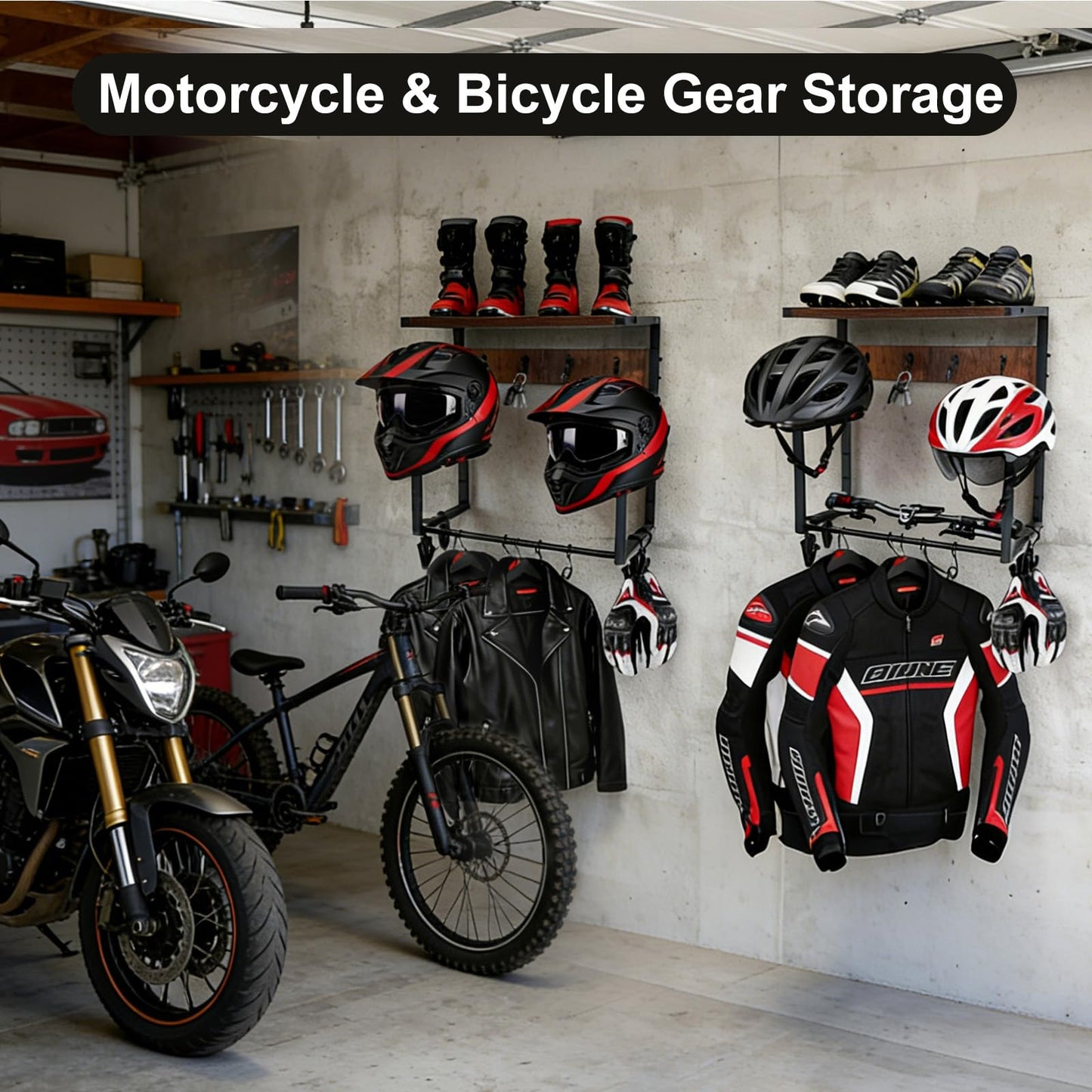 GHWMYD Motorcycle Helmet Holder Wall Mount for Moto Gear Storage Display