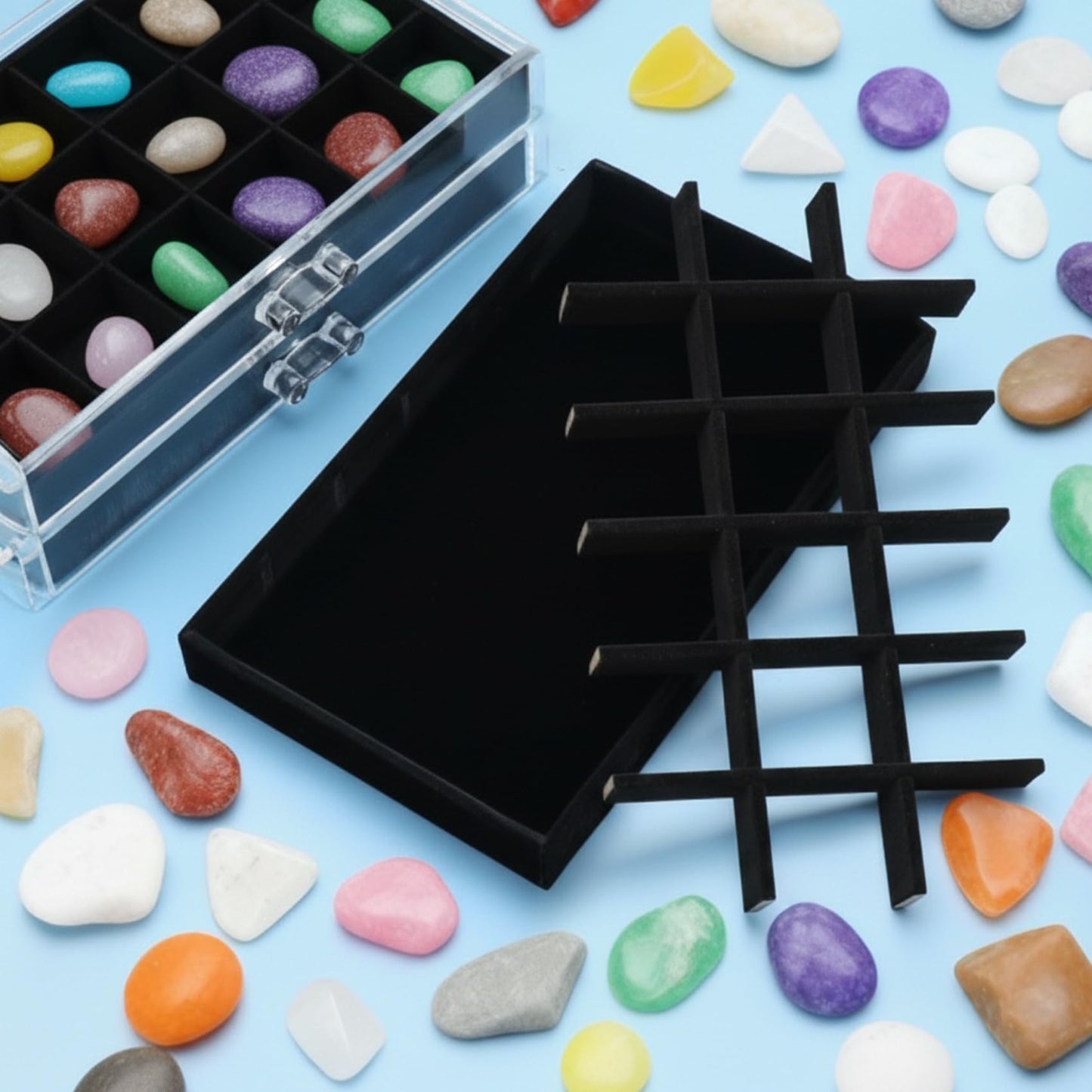 Juwacoo Rock Display Case, 6 Drawers 108 Grids Crystal Storage Box, Rock Collection Box, Acrylic Gemstone Box, Storage Stone Cases