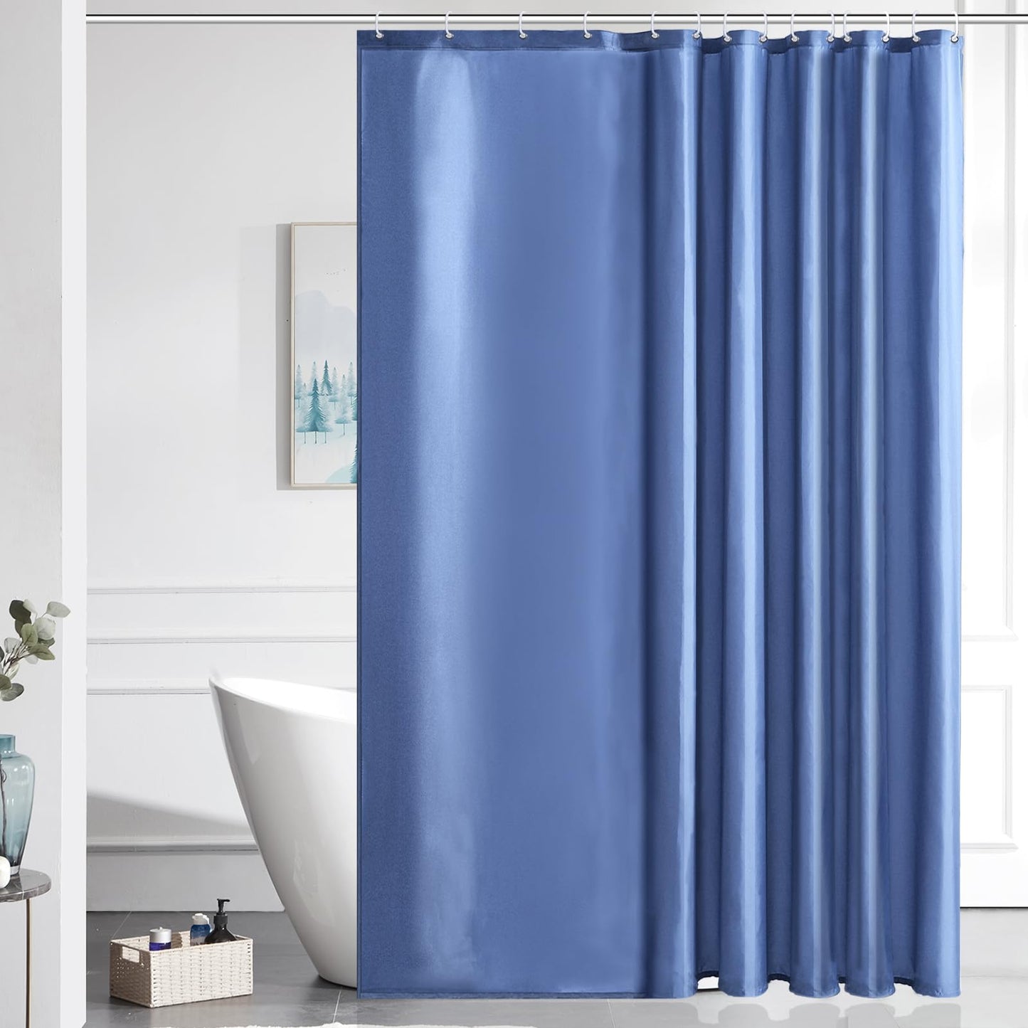 Furlinic Shower Curtains Mould Proof Resistant Polyester Fabric Misty Blue Bathroom Shower Curtain Waterproof Machine Washable Large 200 x 200cm With