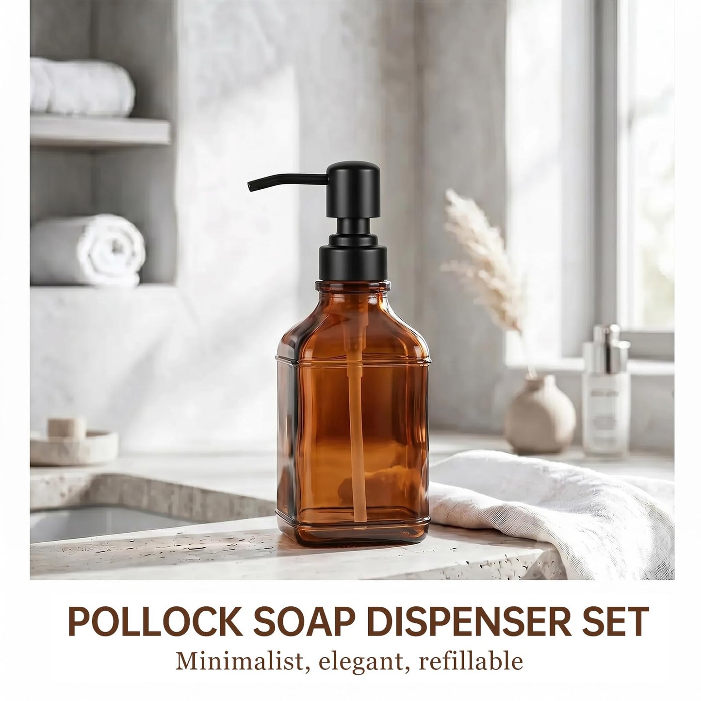 Pollock Pump Dispenser Stainless Steel, Replacement for Standard Neck Size - 26-28 mm Thread Fits Most Hand Soap Dispenser (Black)