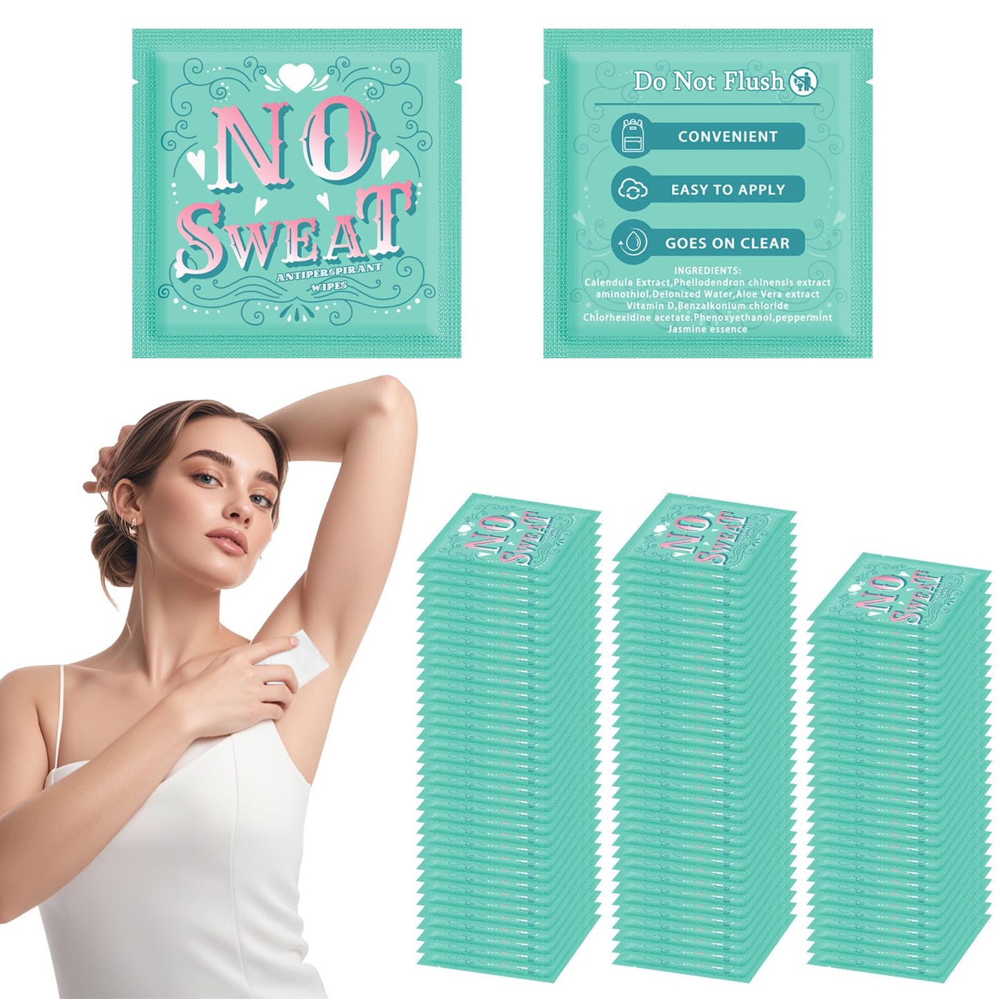 krishome 100 pieces of antiperspirant deodorant wipes and body wipes individually wrap underarm underarm sweating and travel to clean skin for female