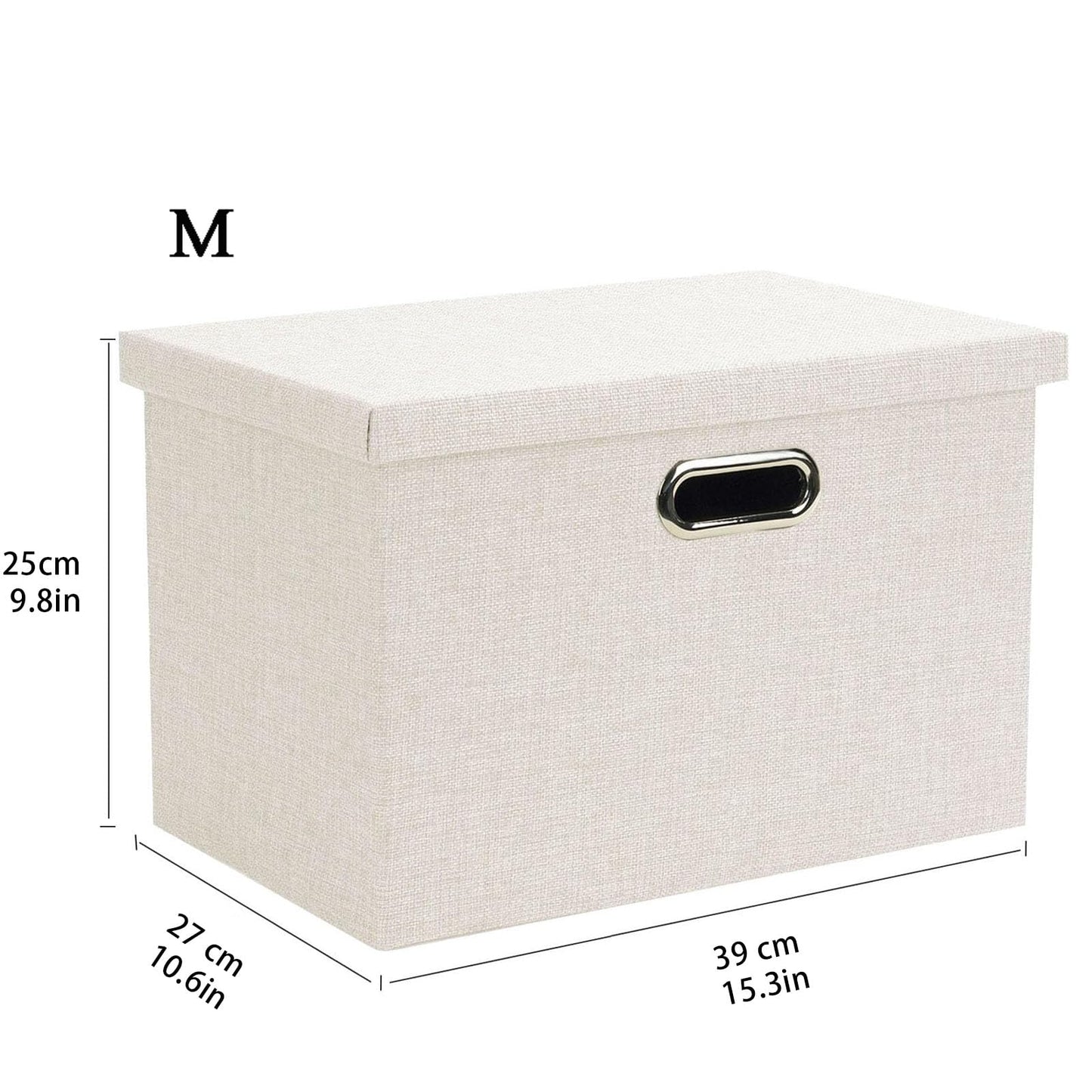 Wintao Storage Boxes with Lids, Storage Baskets for Shelves Toy Box Collapsible Fabric Bins Beige Medium Large 39 x 27 x 25 cm 3 Pack