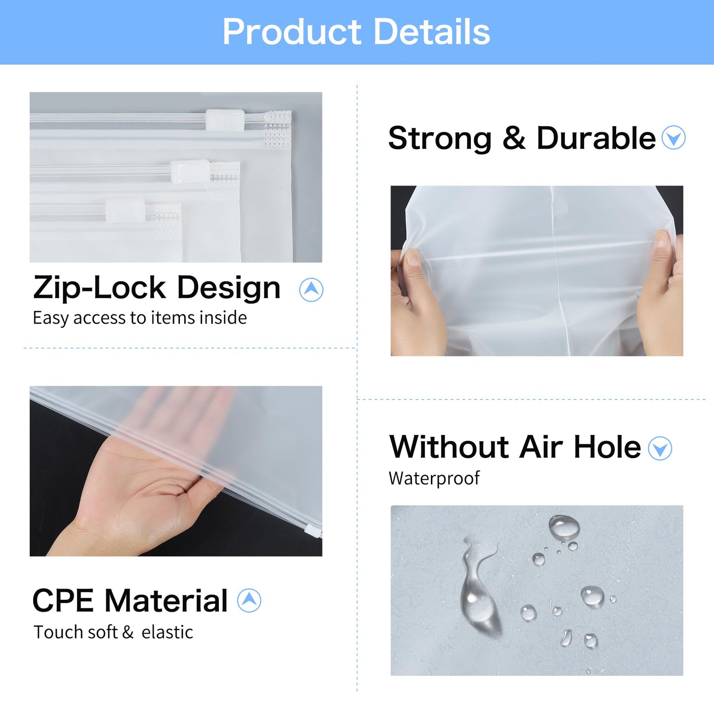 30Pcs Large ZipLock Bags for Clothes, 40x30cm Plastic Travel Bags, Reusable hospital bag organiser pouches