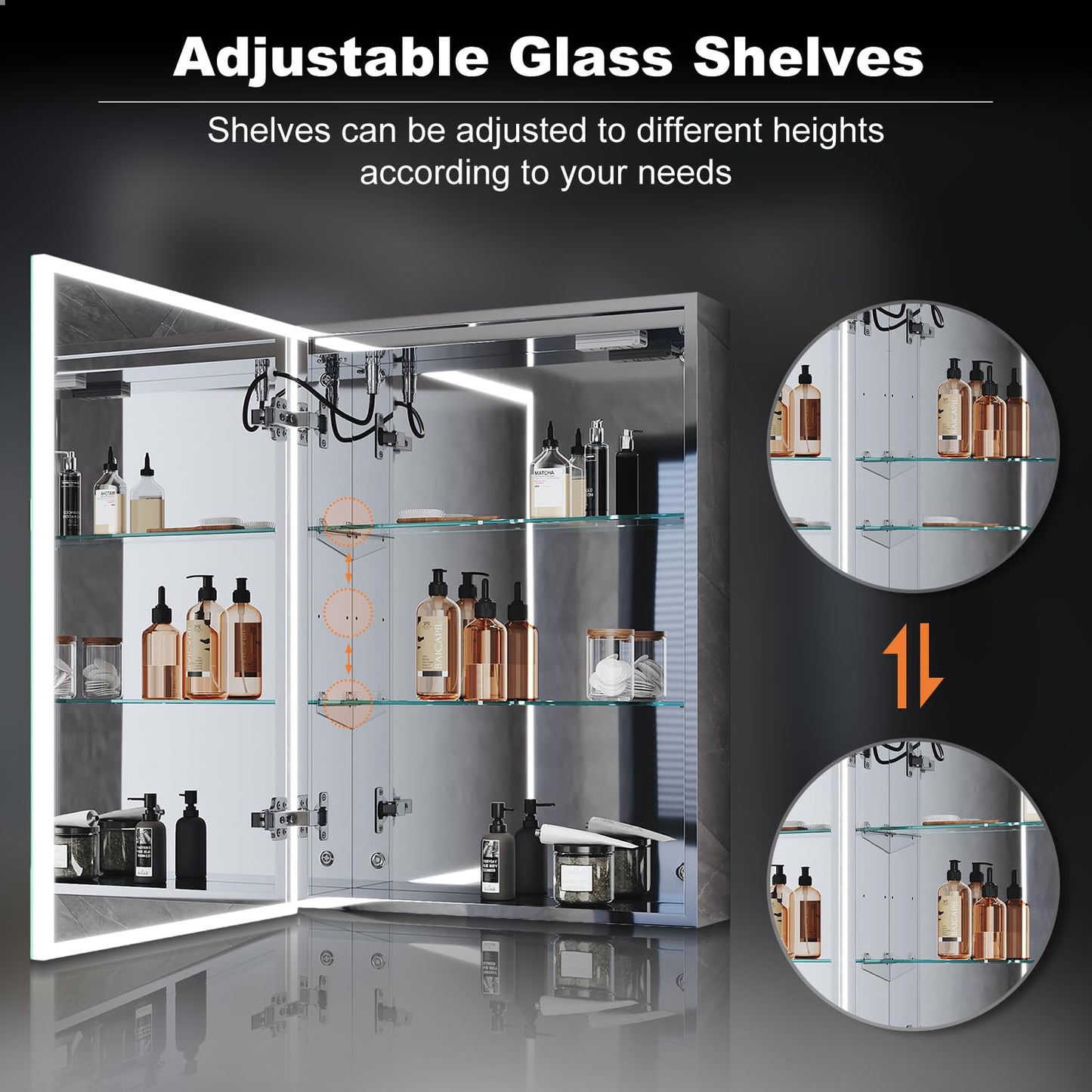 ELEGANT Bathroom Mirror Cabinet with LED Lights & Shaver Socket, 500x700mm