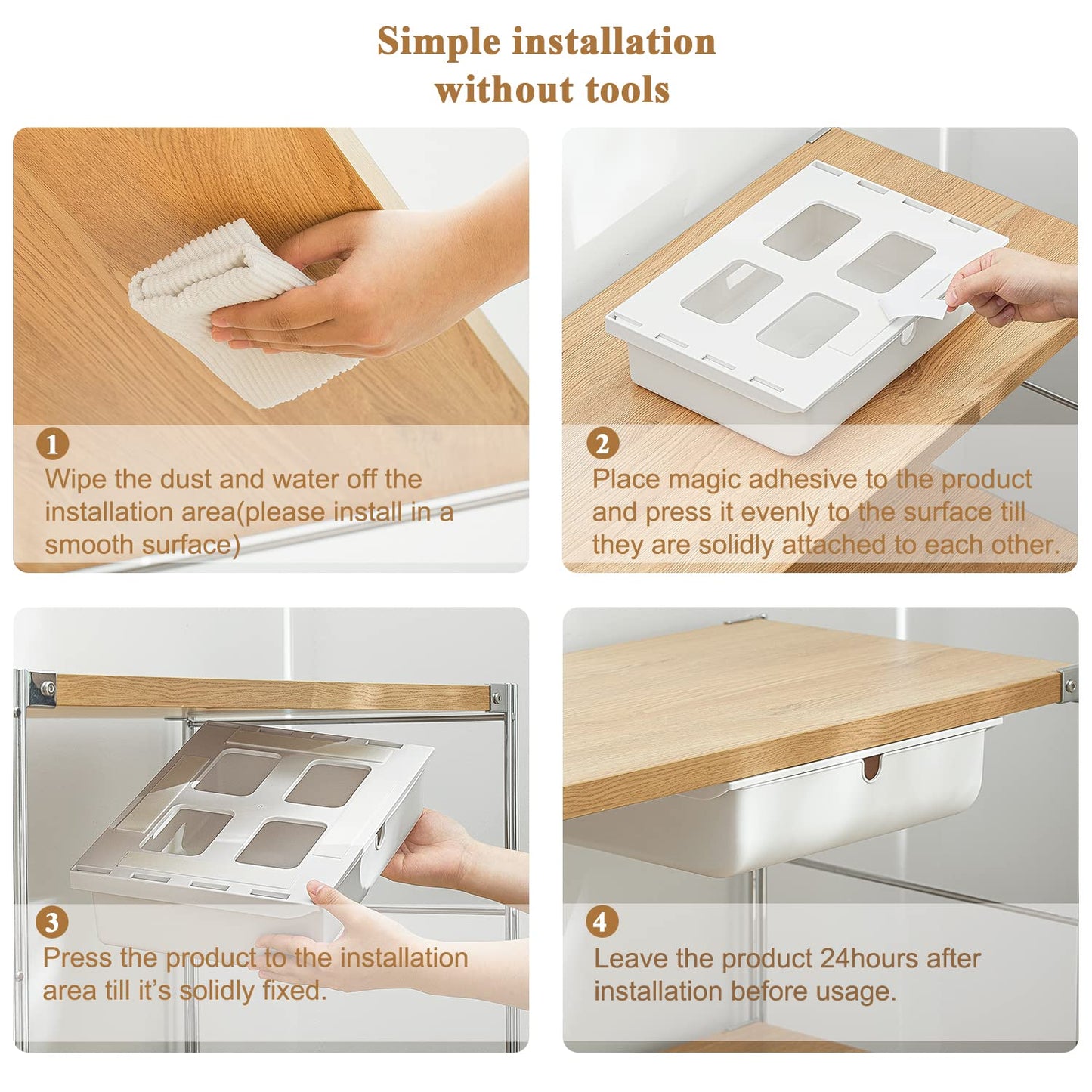 FRETONBA 2 Under Desk Drawer, White Hidden Organizer, Self-adhesive