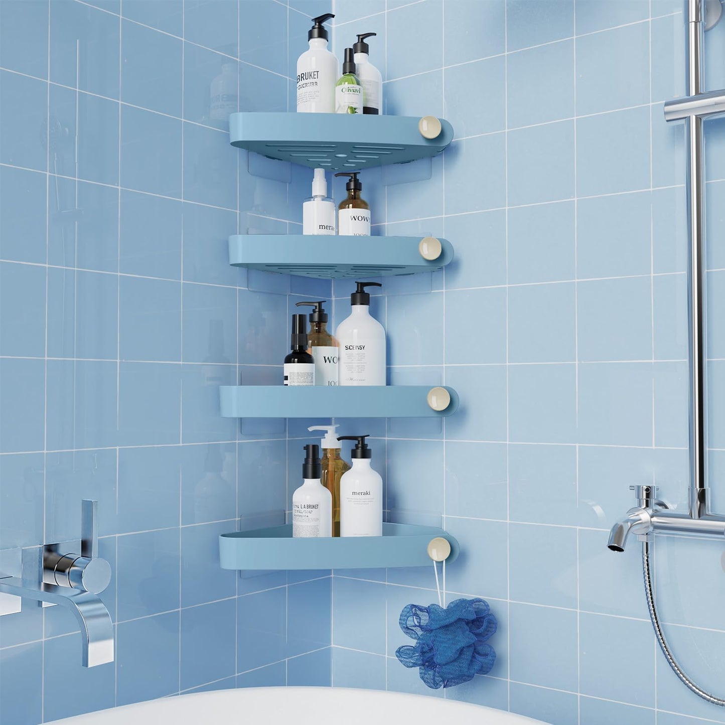 Sotfamily 4 Packs Shower Caddy, Self Adhesive Shower Corner Shelf with Adhesive Pad, Rust Free Plastic Shower Storage for Bathroom, Kitchen, Toilet