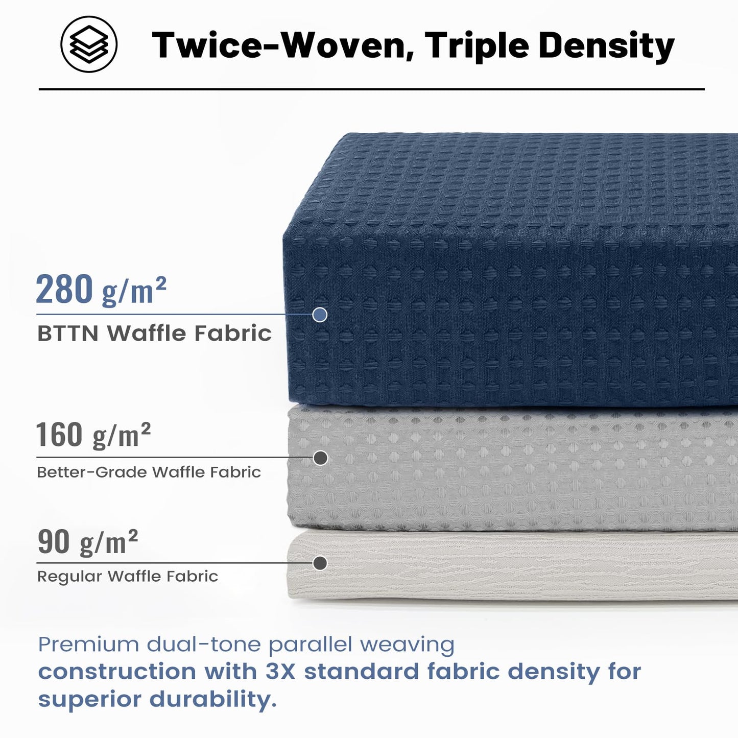 BTTN Waffle Weighted Shower Curtain, Waterproof, 182x182cm, Navy Blue