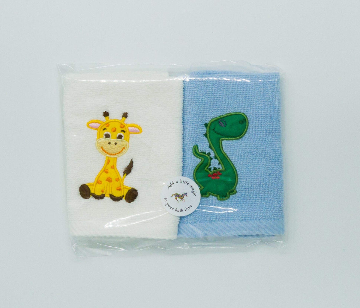 Lex's Linens Pack of 2 Kids Face Cloth 1 of Each Giraffe & Dinosaur