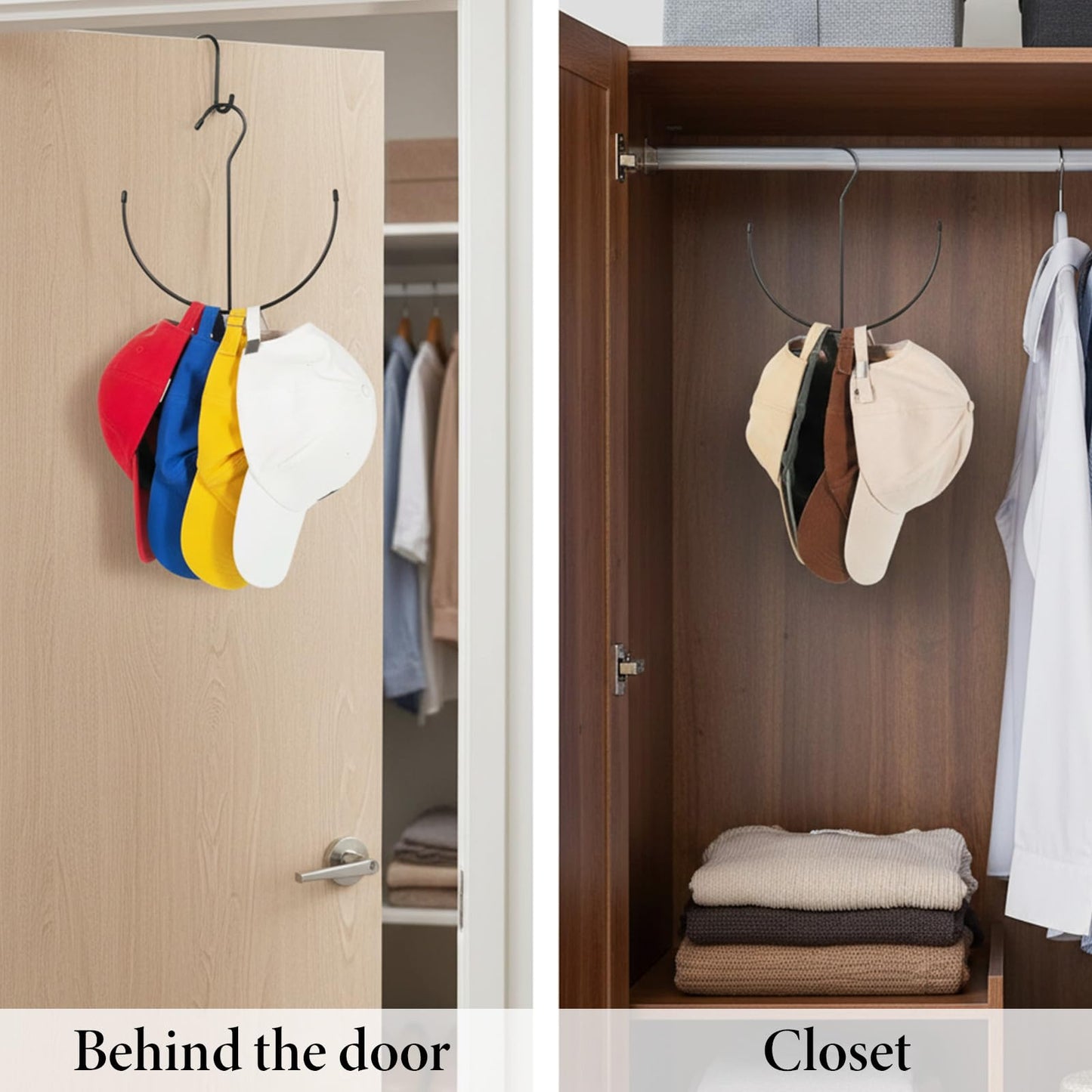 Tweruna 2 Pack Hat Hangers for Closet, Metal Closet Cap Holder for Baseball Caps, Black Hats Racks Baseball Cap Holder