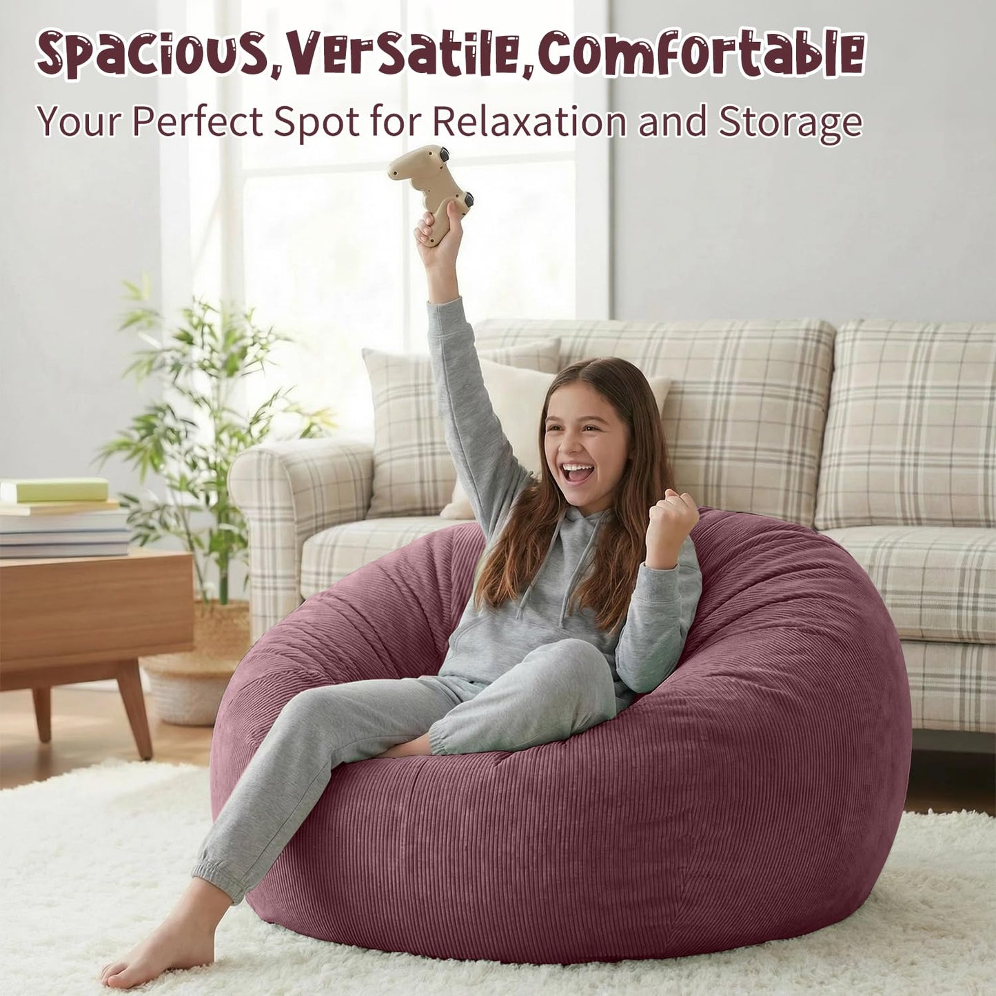 Nobildonna 3 ft Bean Bag Chair Cover (No Filler) for Adults and Kids 300L Extra Large Stuffed Animal Storage Bean Bag Washable Soft Premium Corduroy