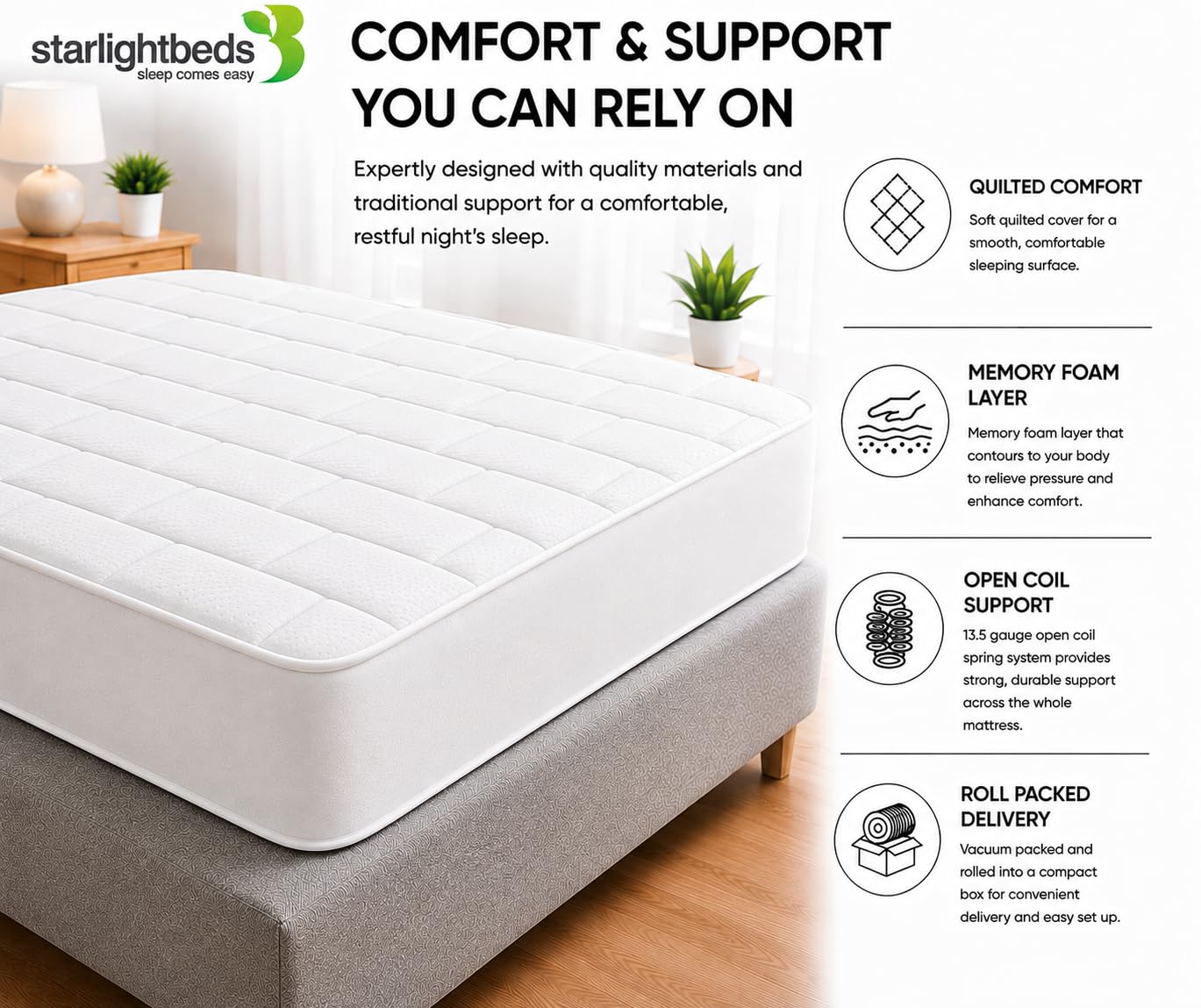 Starlight Beds White Tile Shorty Mattress - 75x175x18cm