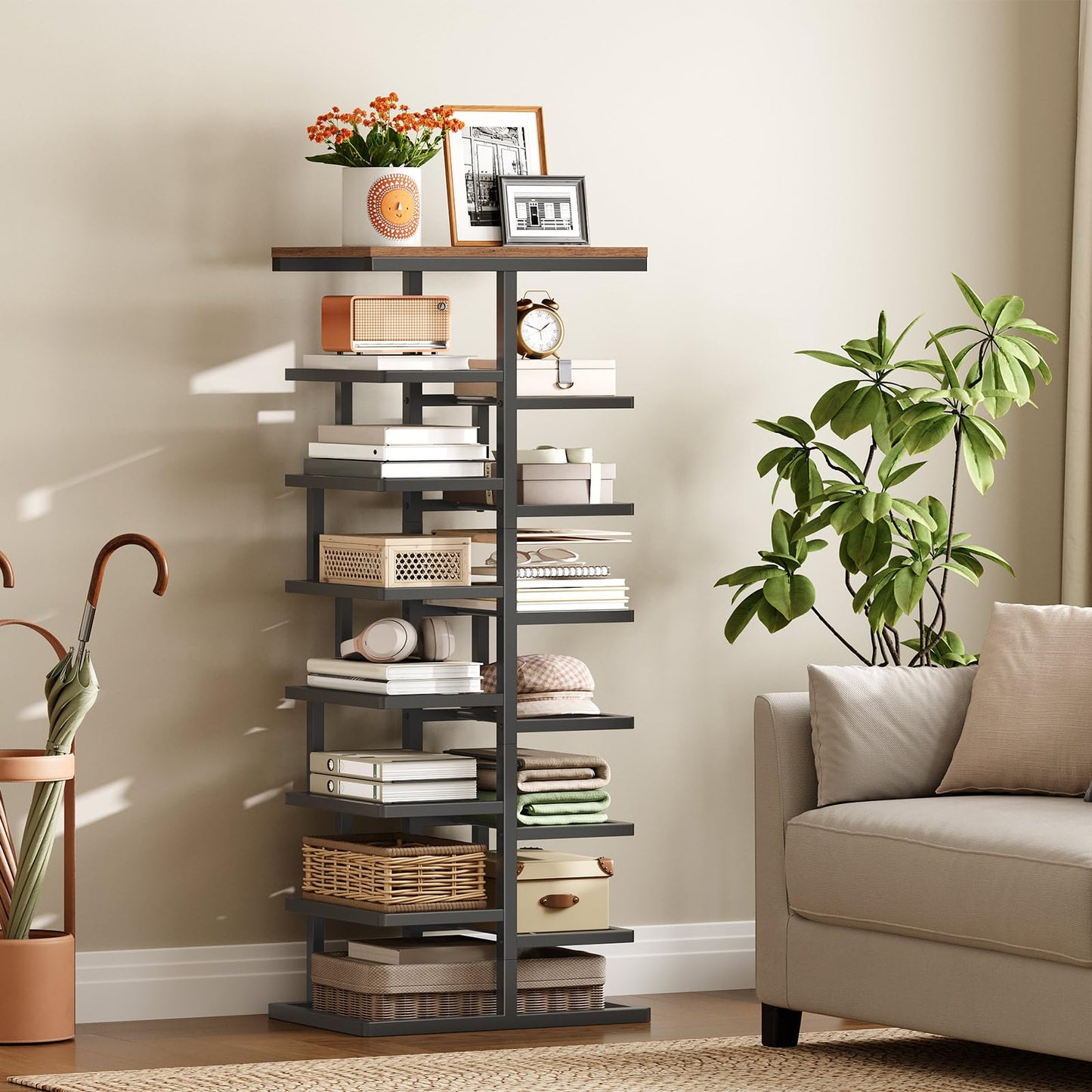 HOOBRO 8-Tier Shoe Rack, Entryway Shoe Organiser, Tall Shoe Storage with Metal Frame, Space-Saving Shoe Stand for Hallway, Bedroom, Living Room