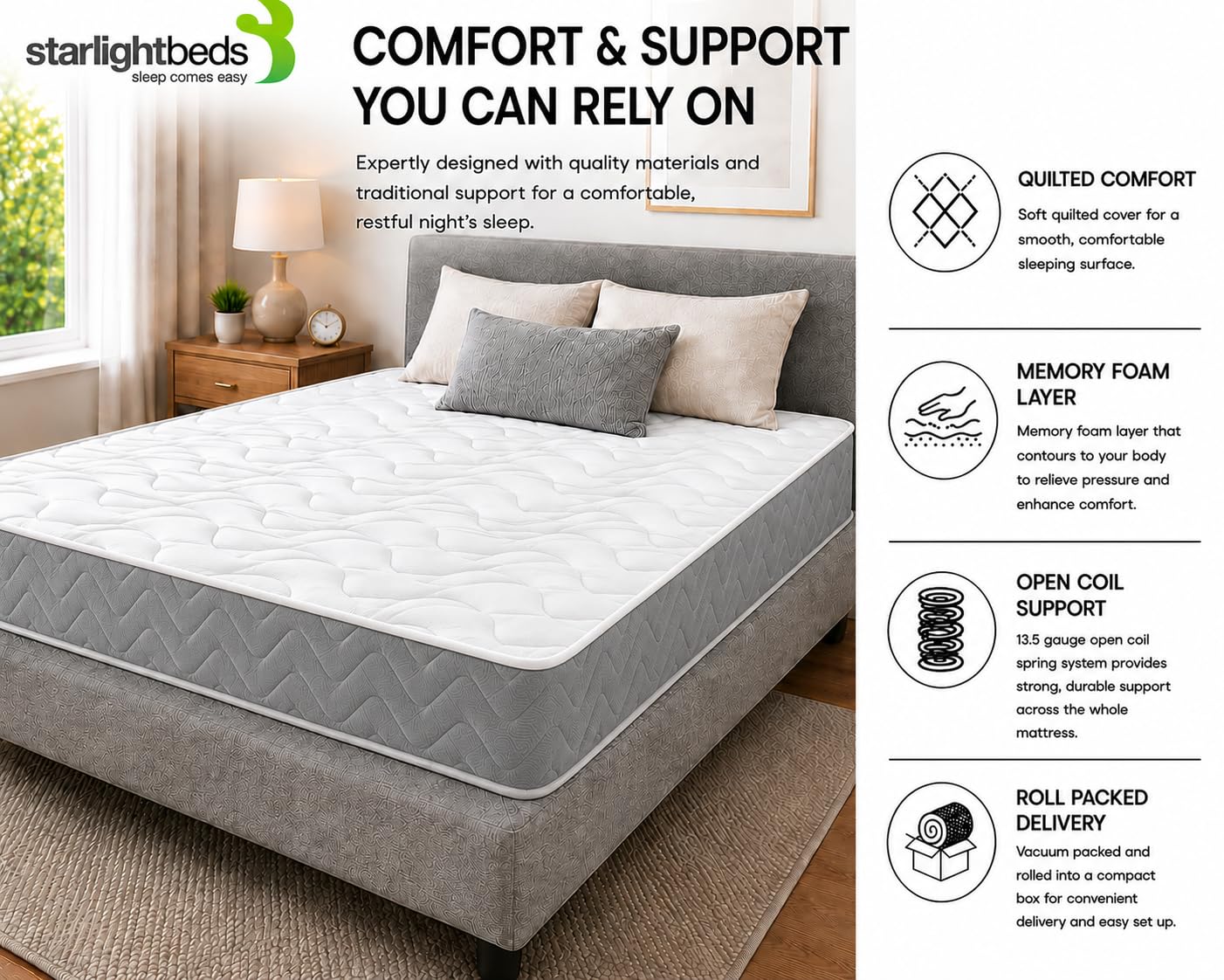 Starlight Beds Twilight Grey King Size Mattress - 5ft x 6ft6