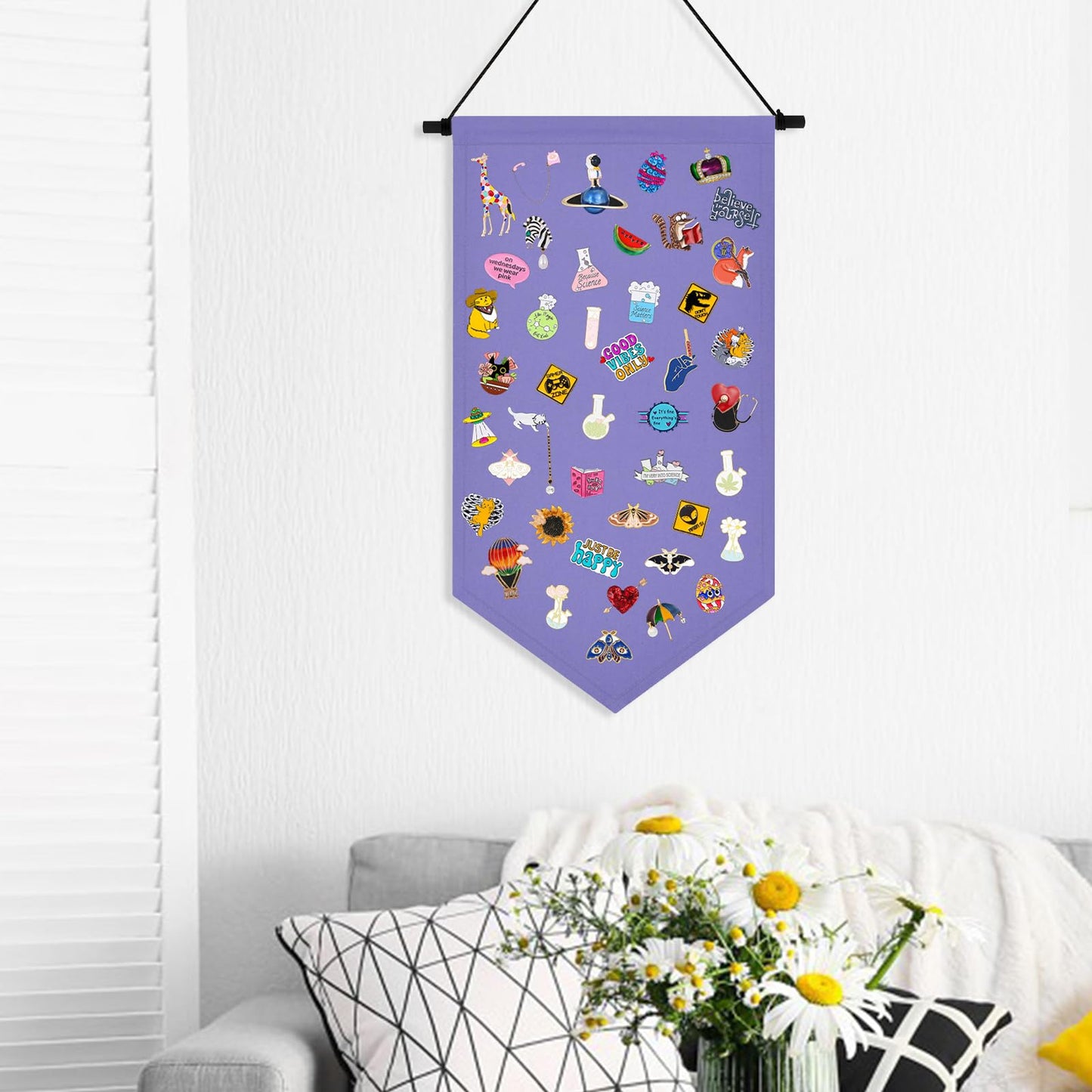 Kunyeah Wall Hanging Brooch Organizer Storage Case Colorful Canvas Pin Board Stand Enamel Pin Badge Hanging Holder Display Banner Earrings Collection