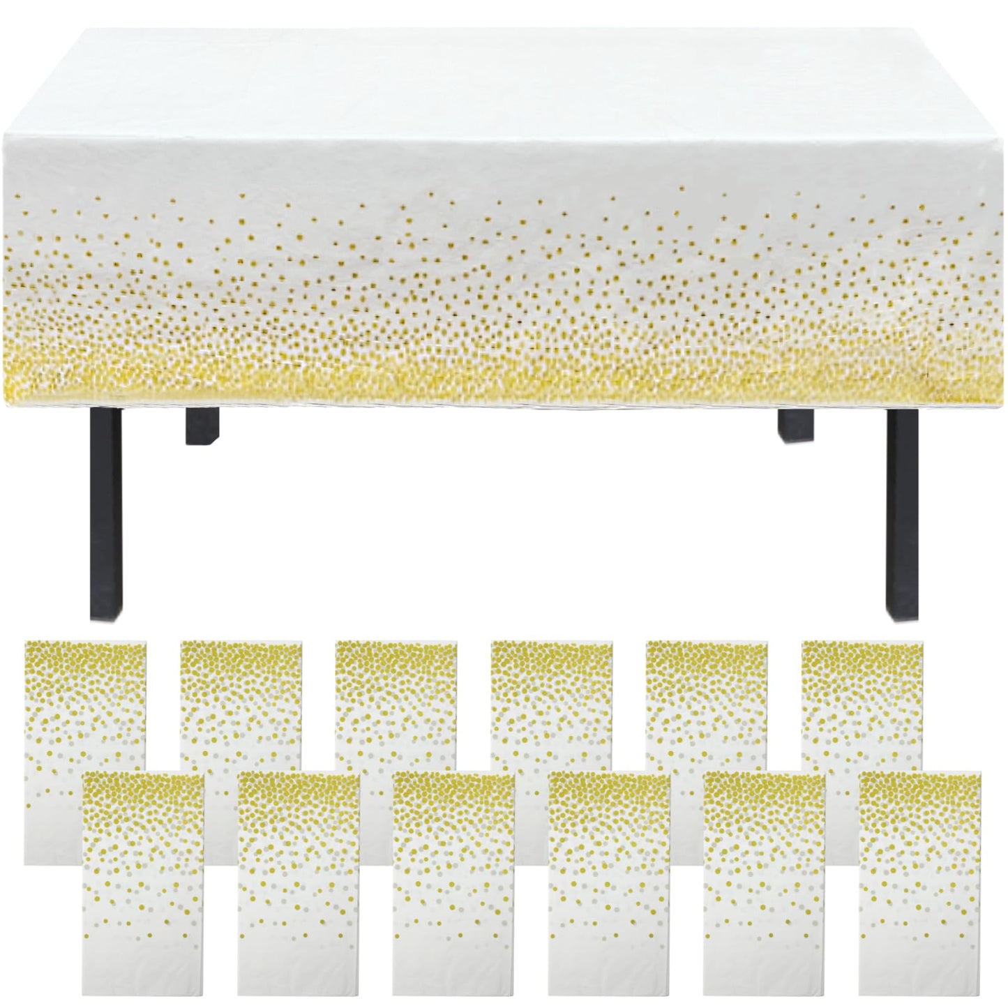 12PCS 137x274cm Gold Dot Disposable Plastic Tablecloth Wipe Clean,Waterproof Wipeable Dining Table Cover,Rectangular Oilcloth Table Cloth Party for
