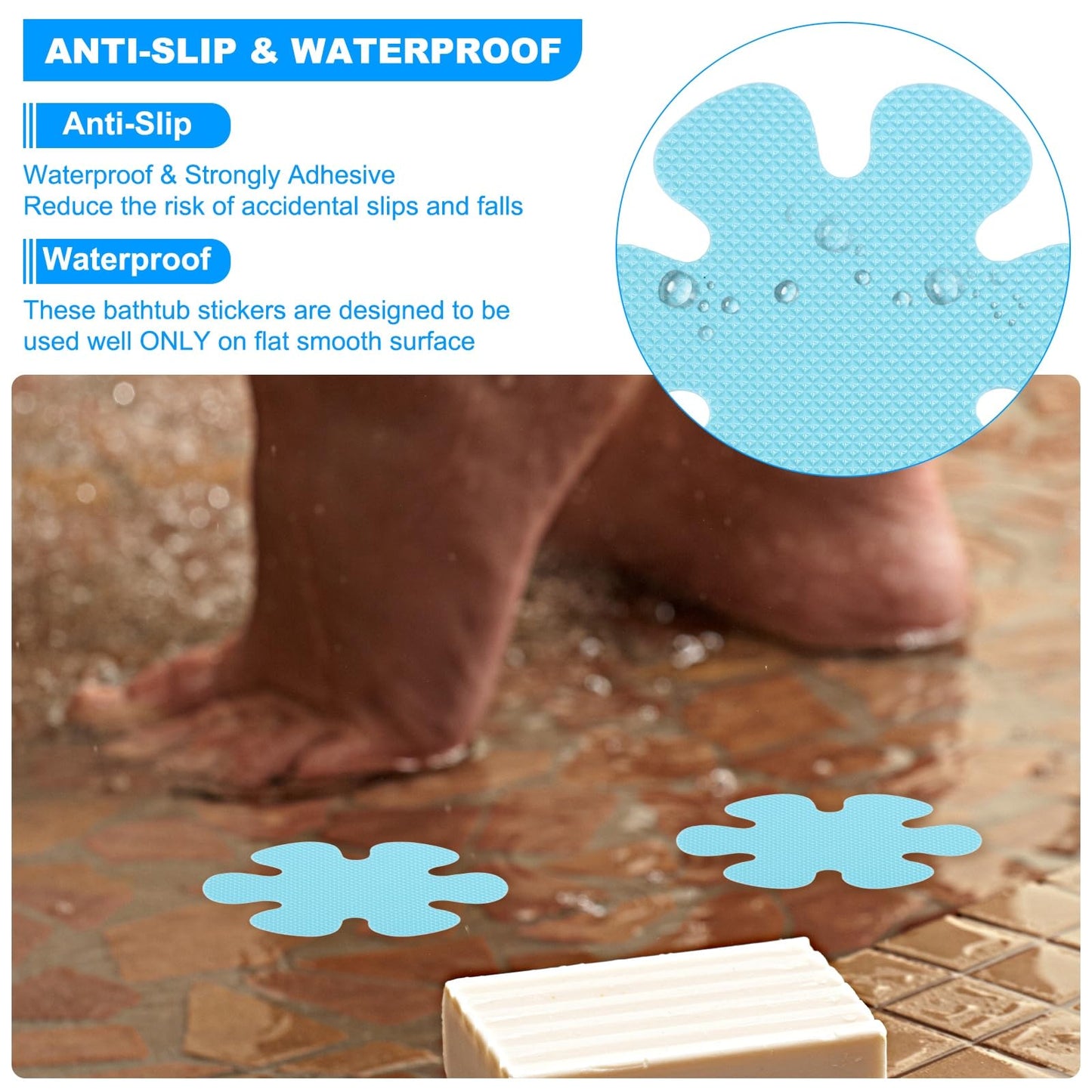 PATIKIL Bathtub Non Slip Stickers 3.9 x 3.9 Inch, 20 Pack Flower Safety Shower Floor Anti Slip Stickers with Adhesive Decals Scraper for Bath Tub