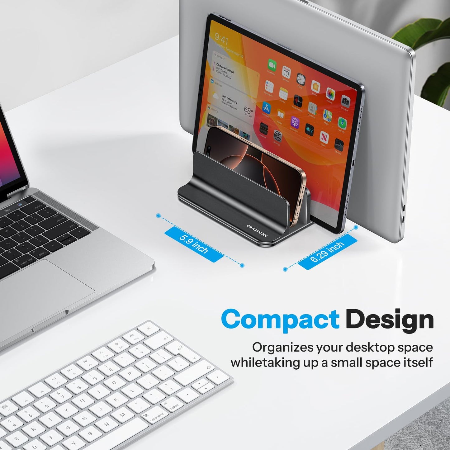 OMOTON Vertical Laptop Stand, Aluminium, Adjustable Dock Size, 3-Slot