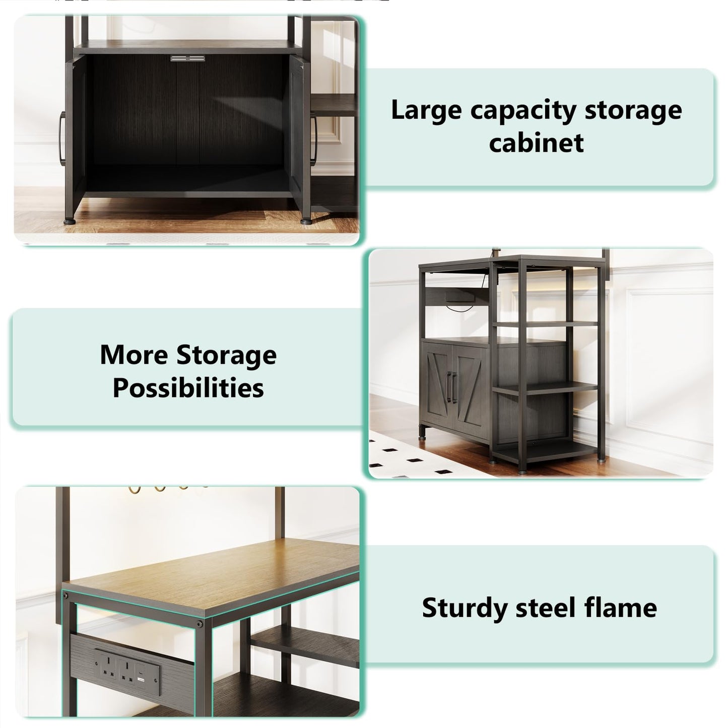MUTUN Bakers Rack with Power Outlet, 6-Tier Kitchen Storage Rack with 6 S-Hooks, Microwave Stand Coffee Bar for Kitchen Dining Room
