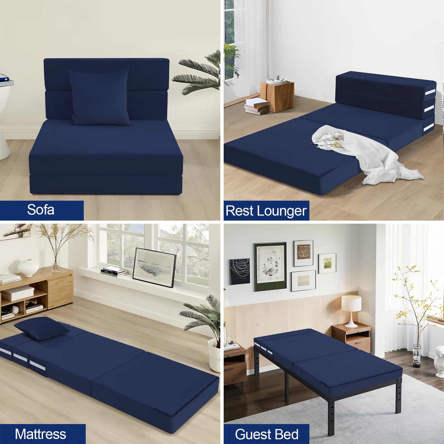 MeMoreCool Folding Floor Mattress Single, Fold Out Sofa Chair, Navy