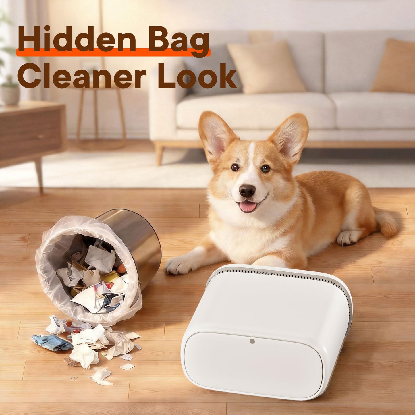 TidyTale Bathroom Trash Can with Lid, Small Slim Garbage Bin with Inner Bucket, Dog Proof Press Top Lid Narrow Wastebasket, Hidden Bag Design