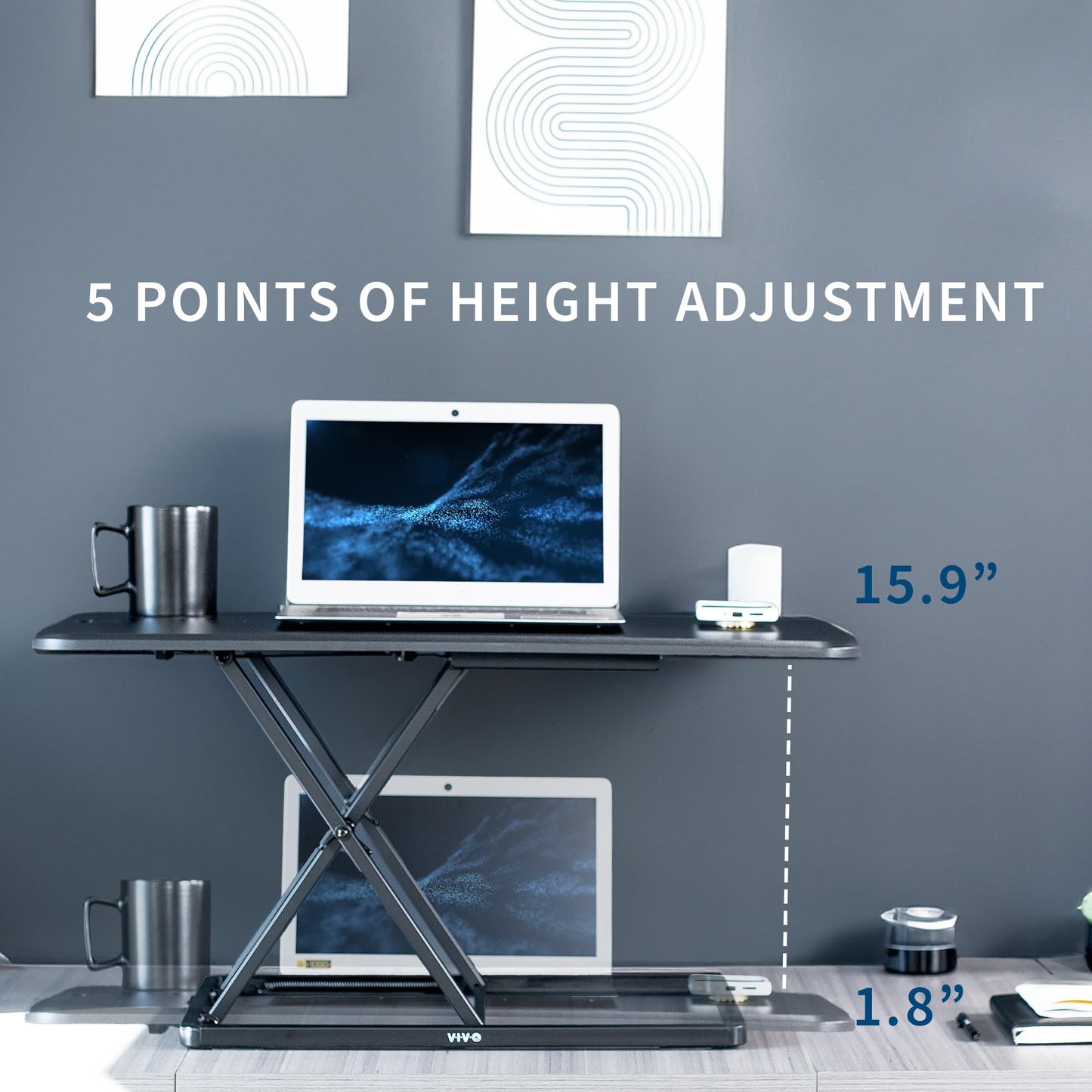 VIVO Ultra-Slim 81cm Single Top Height Adjustable Standing Desk Riser, Compact Sit Stand Desktop Converter for Monitor or Laptop, Black, DESK-V032J