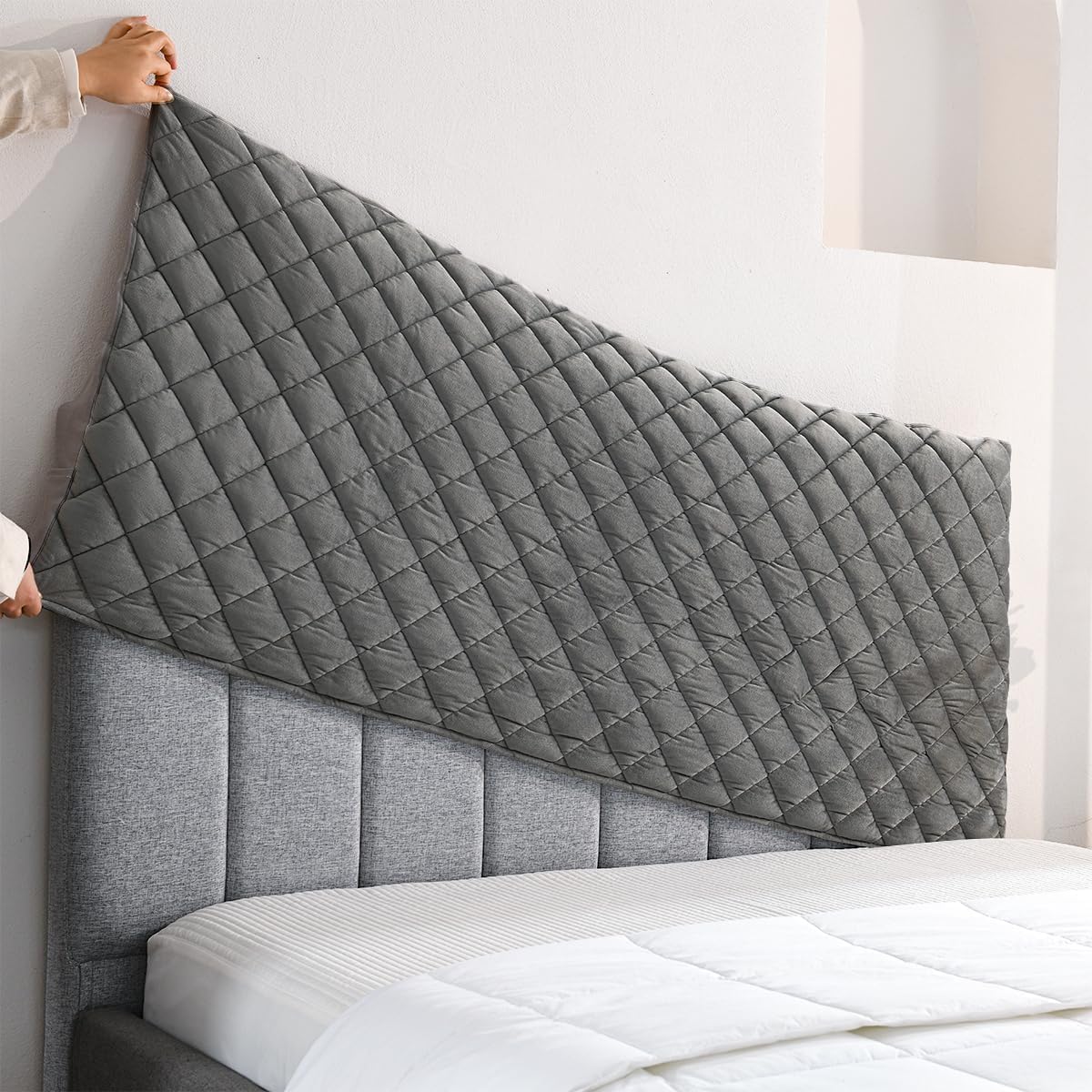 Bed Headboard Slipcover Quilted Thicken Protector Dark grey,160x70cm