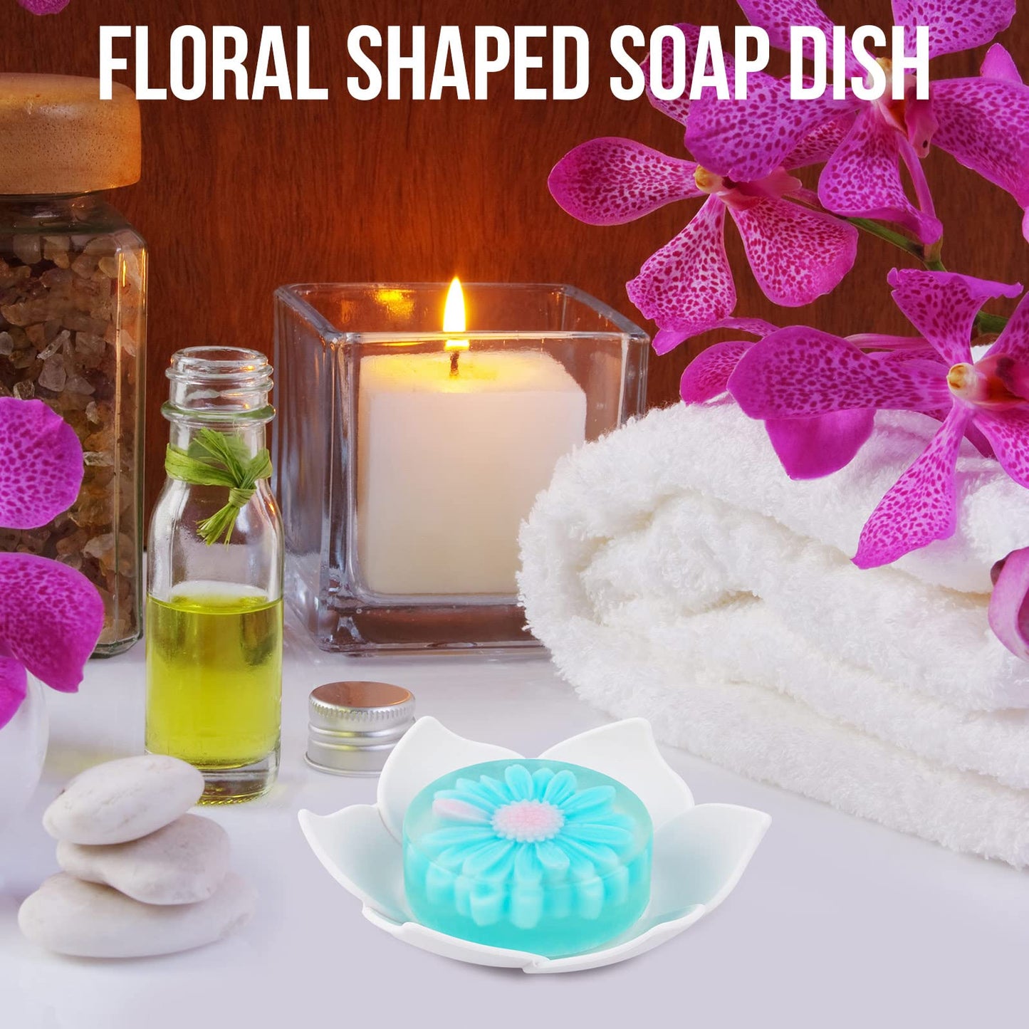 Soap Dishes with Draining, 3 Pack Bathroom Bar Soap Holder for Shower Silicone Self-draining Floral Lotus Shaped Sponge Bar Soap Holder Soap Tray for