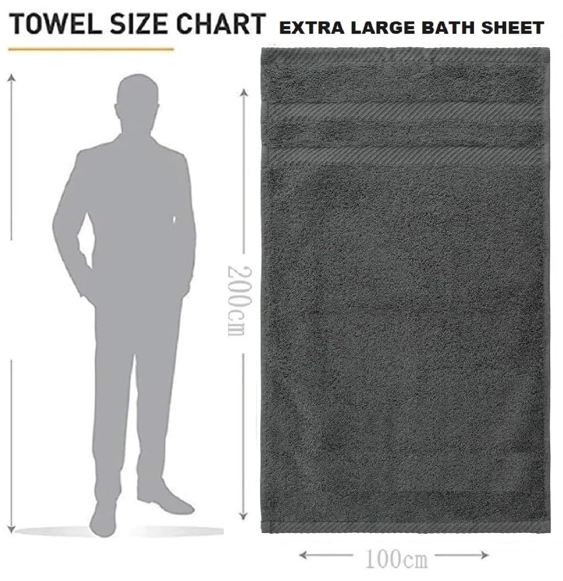 LoomTrove Pack of 2 Extra Large Jumbo Bath Sheets 100 x 200 cm 100% Egyptian Combed Cotton XL Towels Quick Dry Big Bath Sheet Super Soft Hotel
