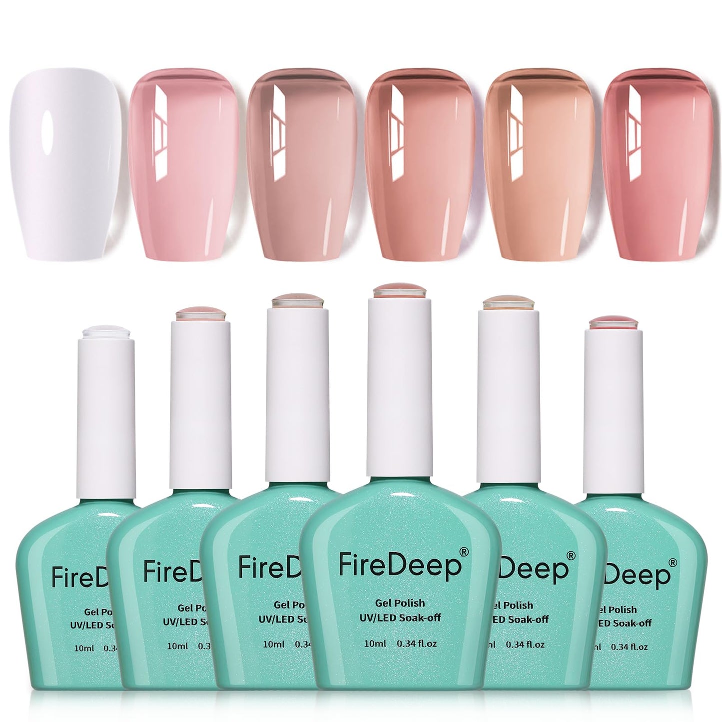 Firedeep 6 Colors Gel Nail Polish Set Pink White Nude Hema Free Soak Off Salon Home DIY Gift for Women(10ml *6)