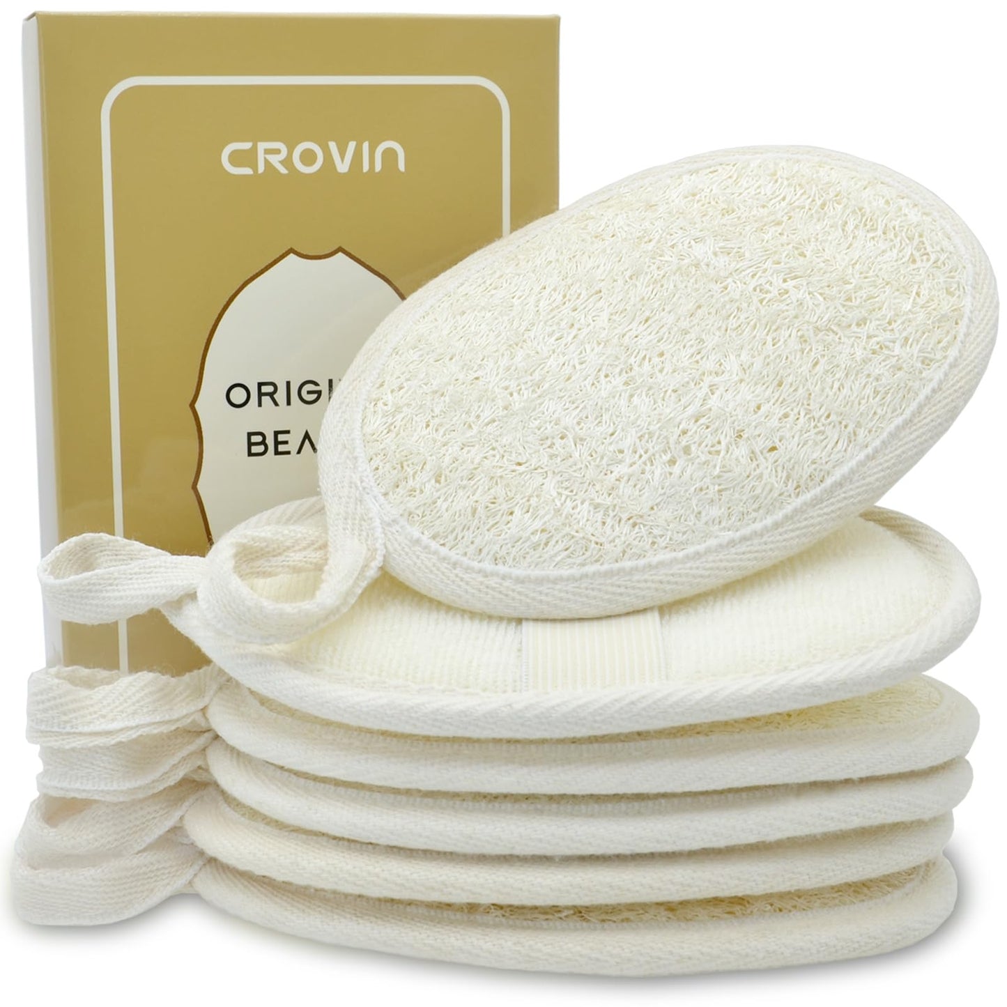 Crovin Loofah Pads - Exfoliating Loofah Body Scrubber 100% Natural Bath Sponge for Men and Women?s SPA - 6 Count Gifts Luffa Package,Perfect for Bath