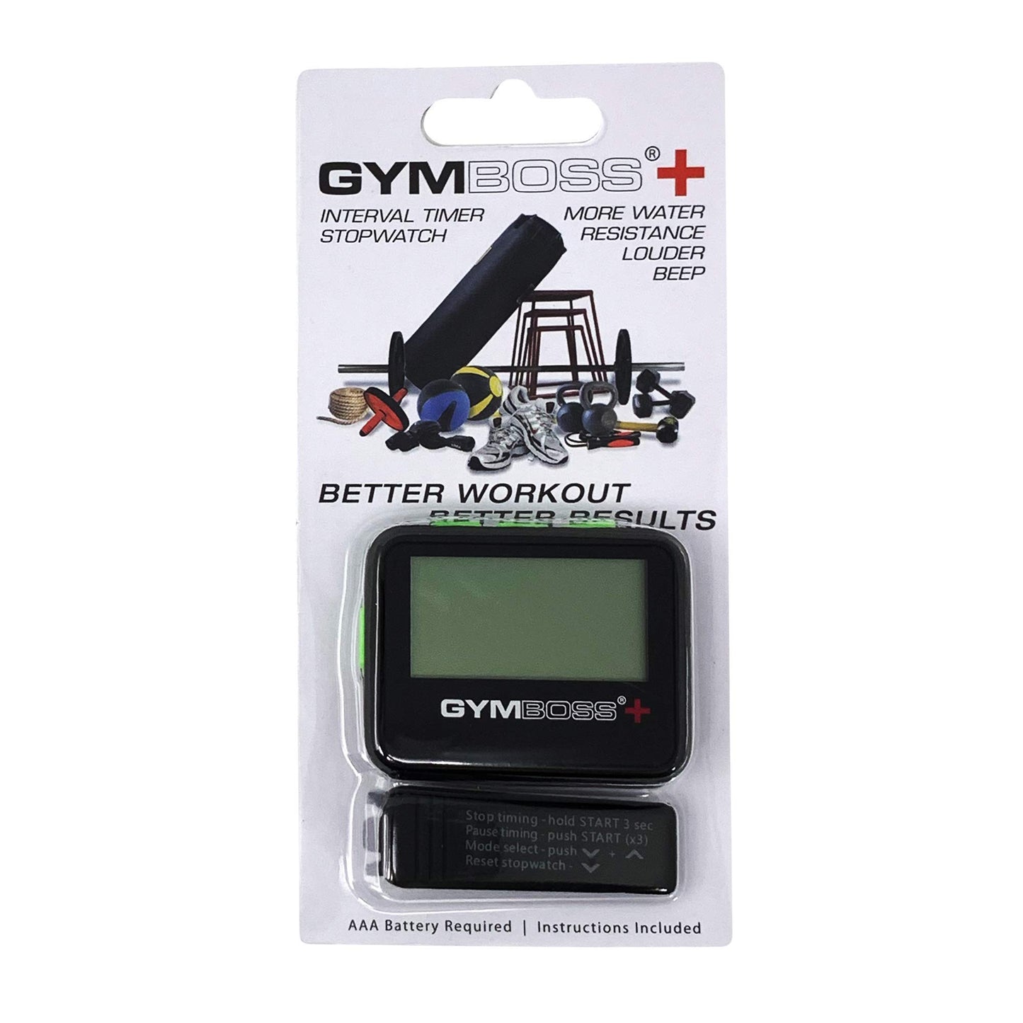 Gymboss PLUS Interval Timer and Stopwatch Strap - Bundle (Black with Green buttons)