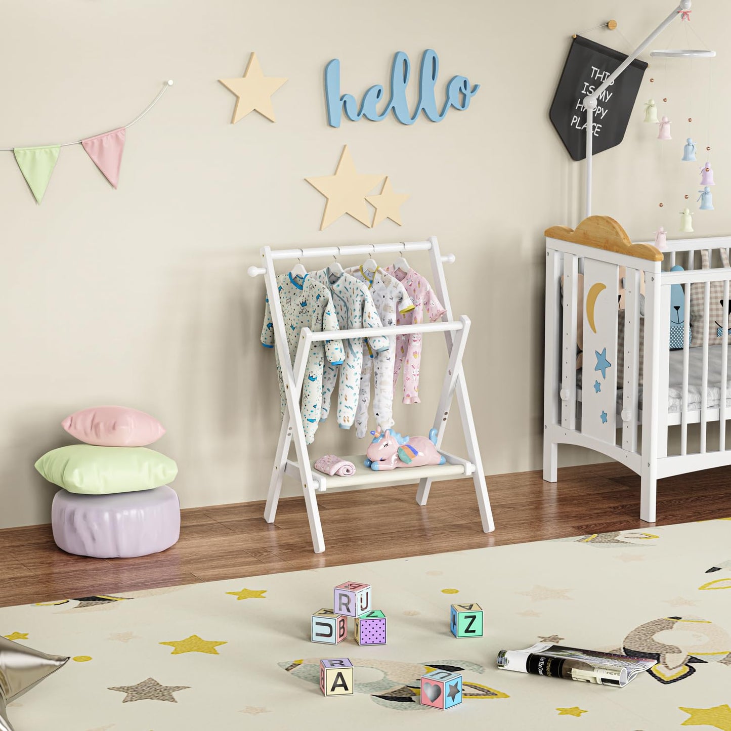 BAMBOOHOMIE Baby Clothing Rack for Baby Shower Pets Dolls, Baby Clothes Rack with Storage Shelf & Double Rods, Toddler Clothes Rack, Mini Closet Rack