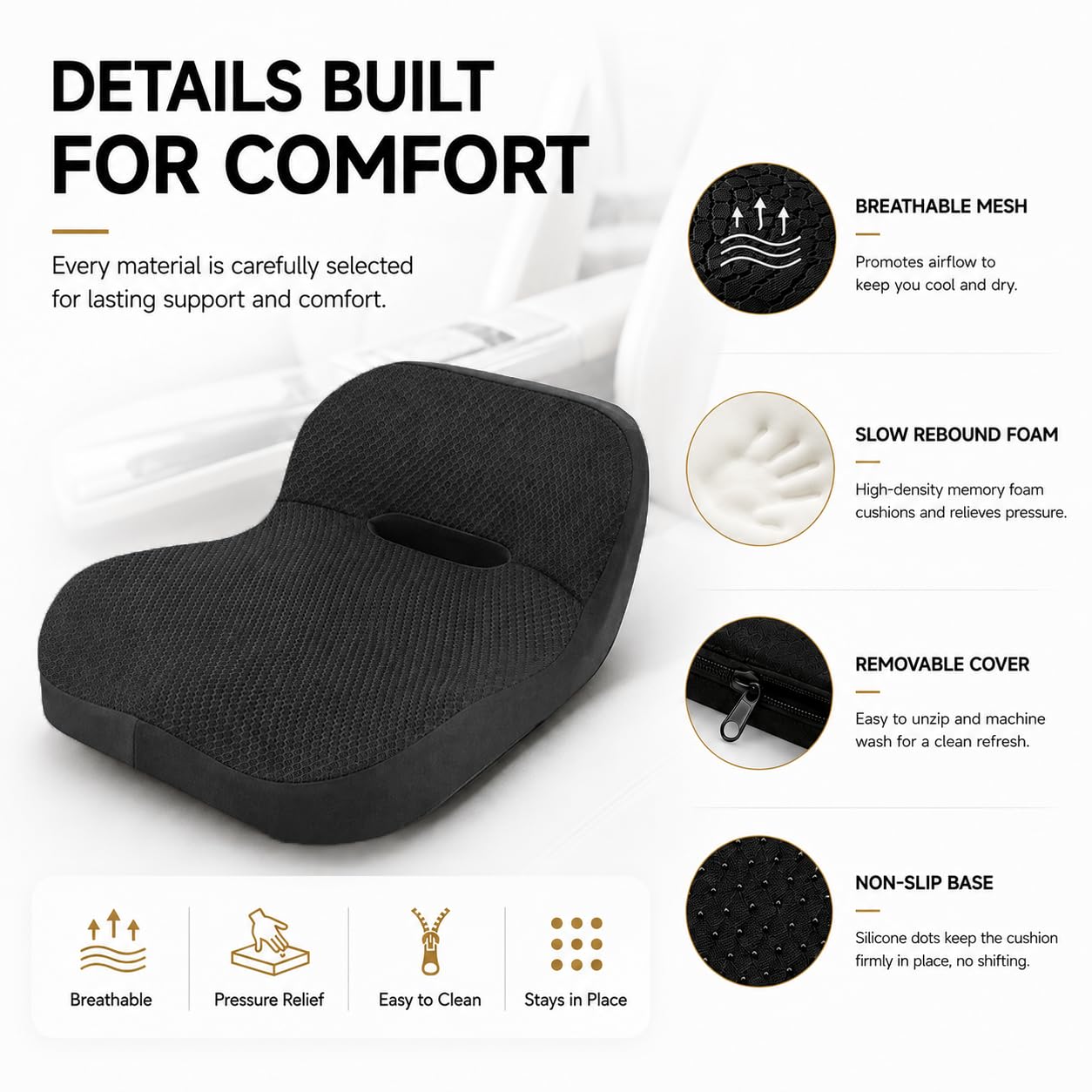 LALOSHI Car Seat Cushion with Lumbar Support, Memory Foam Ergonomic Comfort