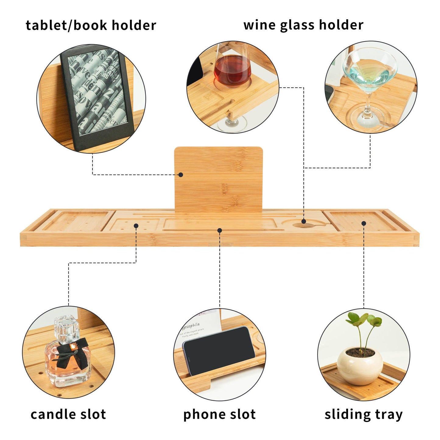 Utoplike Bamboo Expandable Bath Tray Bath Board for Tub