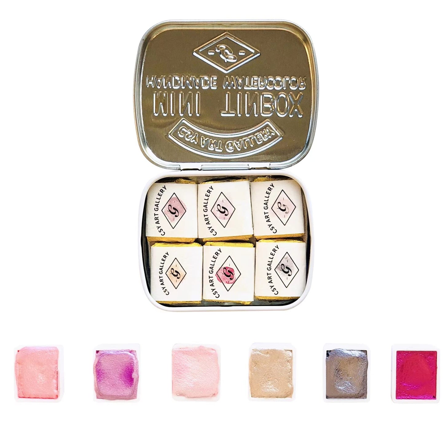 CSY art gallery Handmade Metallic Watercolour Paint,Set Of Half Pans Shimmering Metal Glitter Colors Water Colour Painting(Pink Peach)