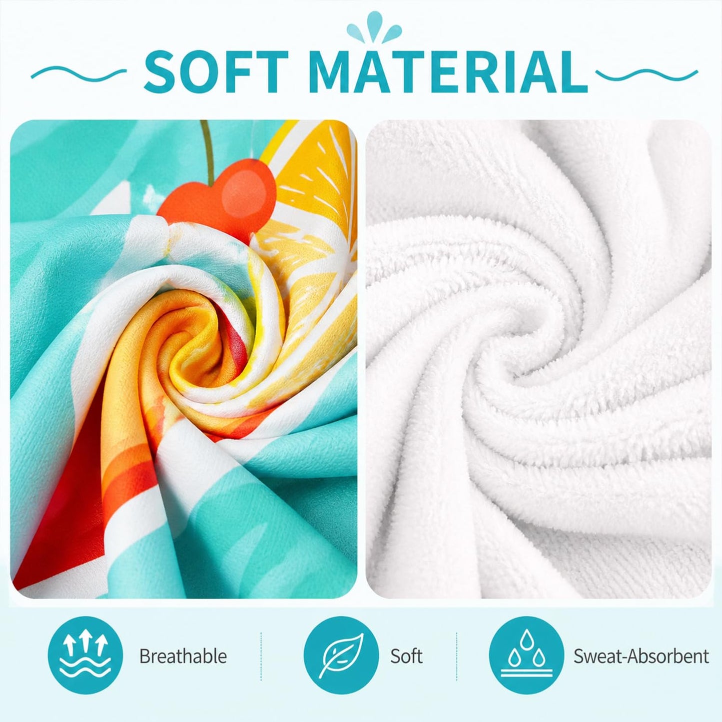 Surwin Sun Lounger Towel with Pockets, 3D Juice Print Quick Dry Beach Towel, Microfiber Sunbed Towels Travel Lounger Bag for Loungers Summer Holiday
