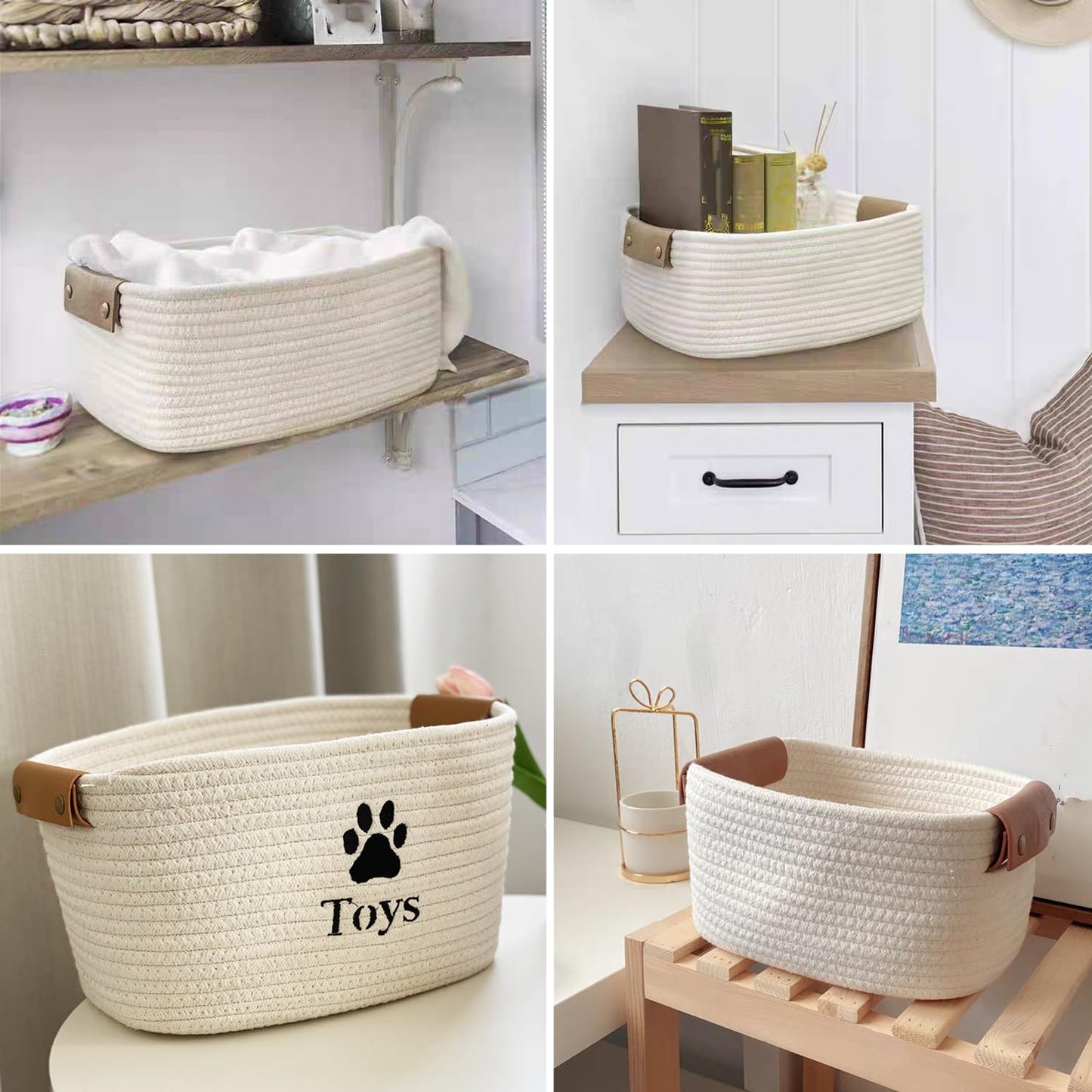 bangminda Dog Toy Storage Bin Cotton Rope Organizer Box with Handle Puppy Toys Basket for Organizing Blankets Leashes Coat and Stuff